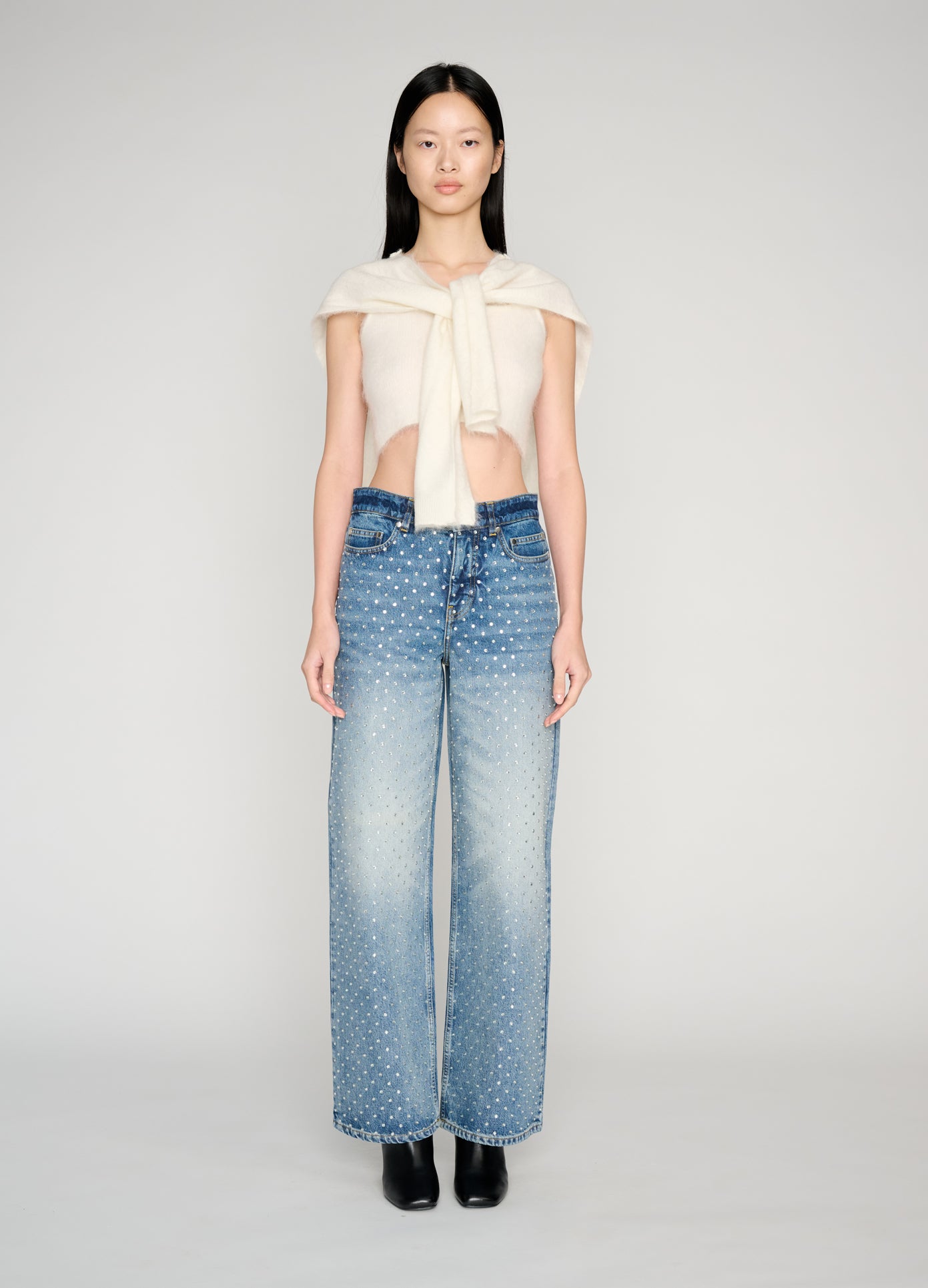 MONSE Denim Jean With Crystal Studs in indigo on model full front view