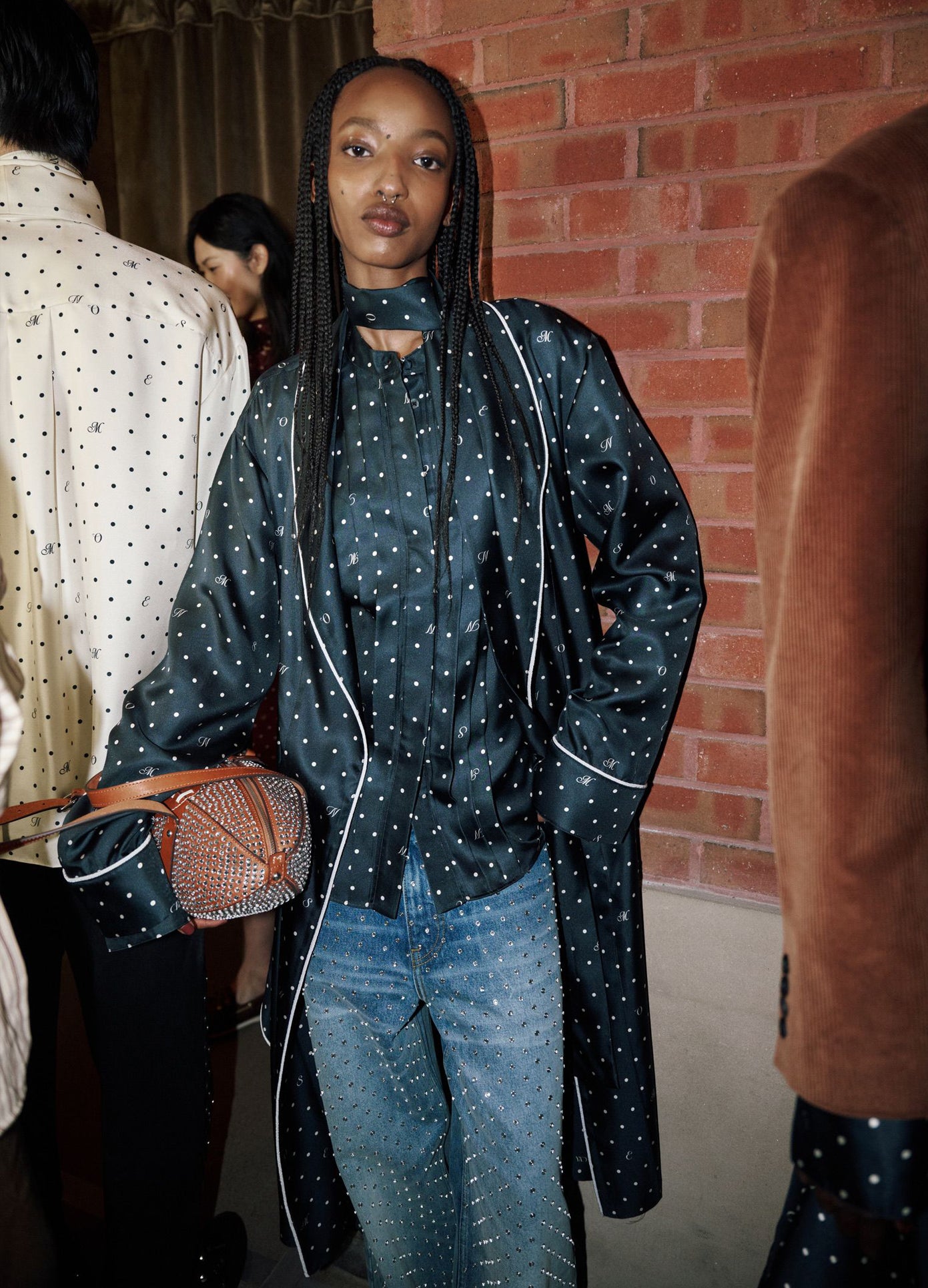 MONSE Denim Jean With Crystal Studs in indigo on runway model backstage