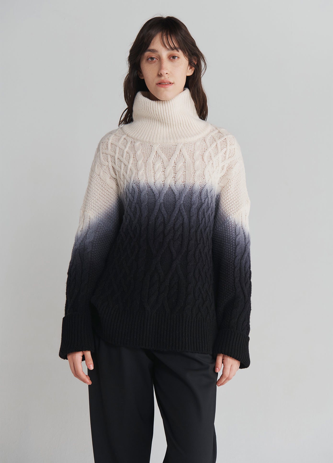 MONSE Dip Dyed Turtleneck Sweater in Black Ombré on model front view