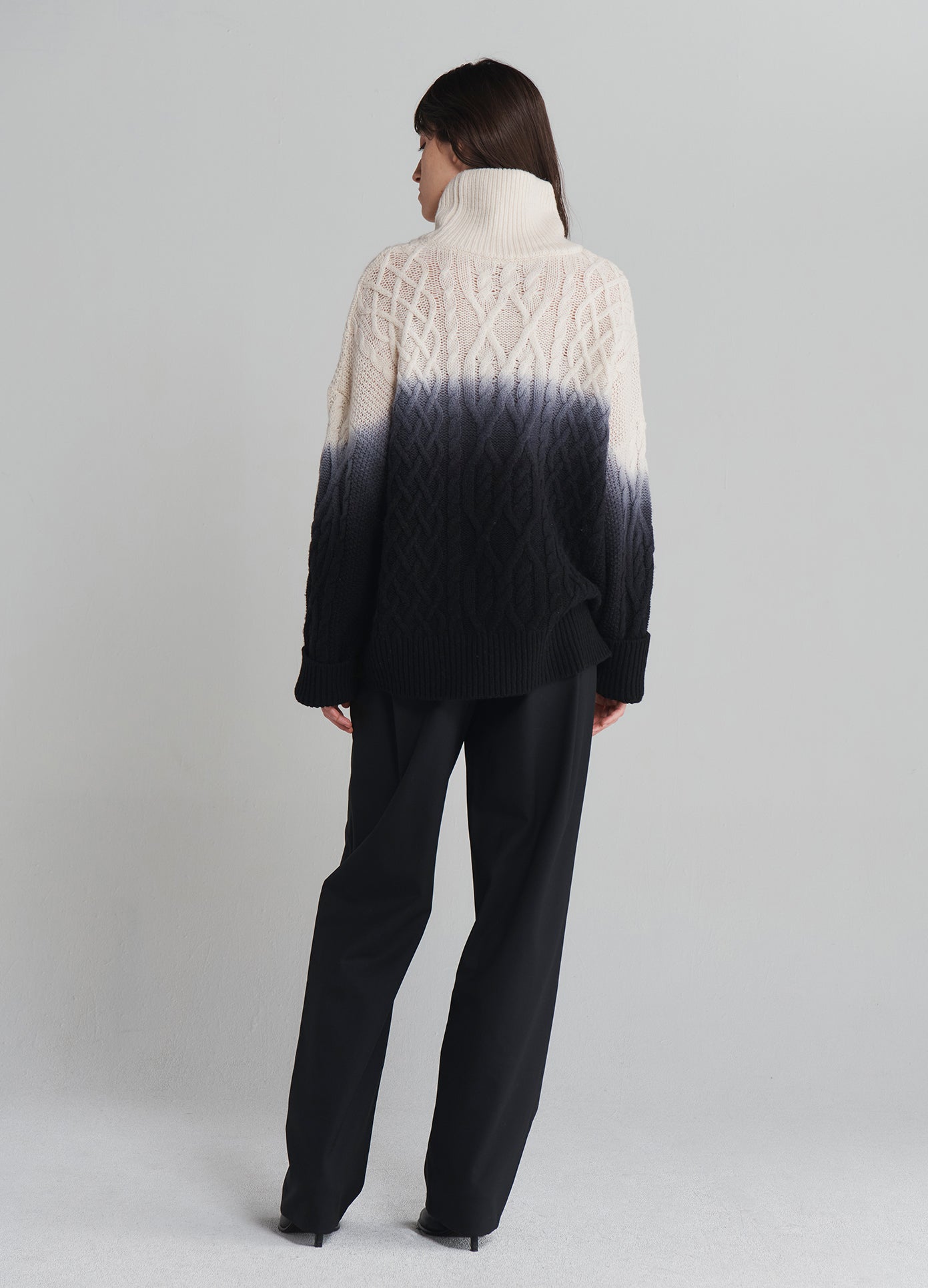 MONSE Dip Dyed Turtleneck Sweater in Black Ombré on model full back view