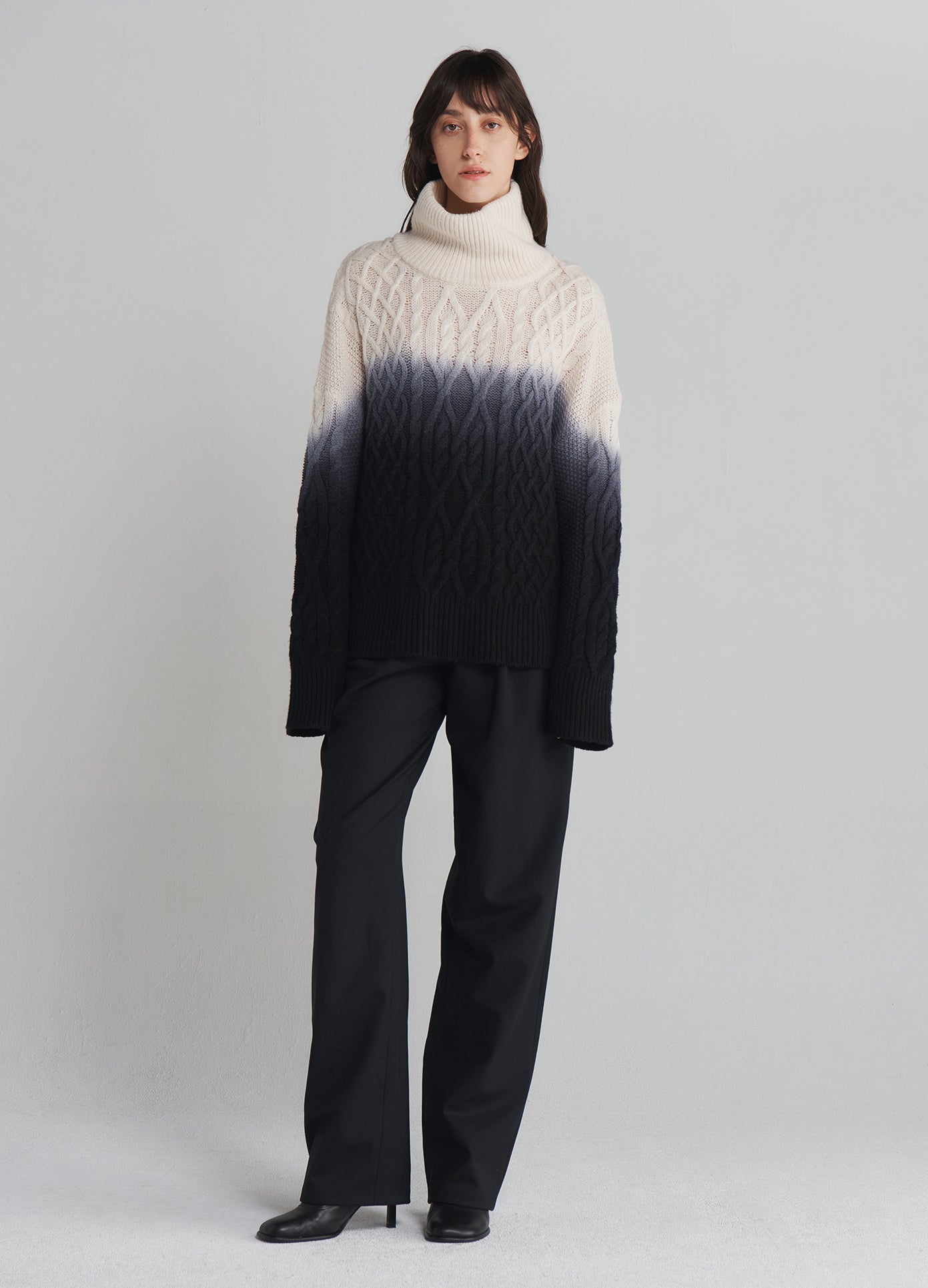 MONSE Dip Dyed Turtleneck Sweater in Black Ombré on model full front view