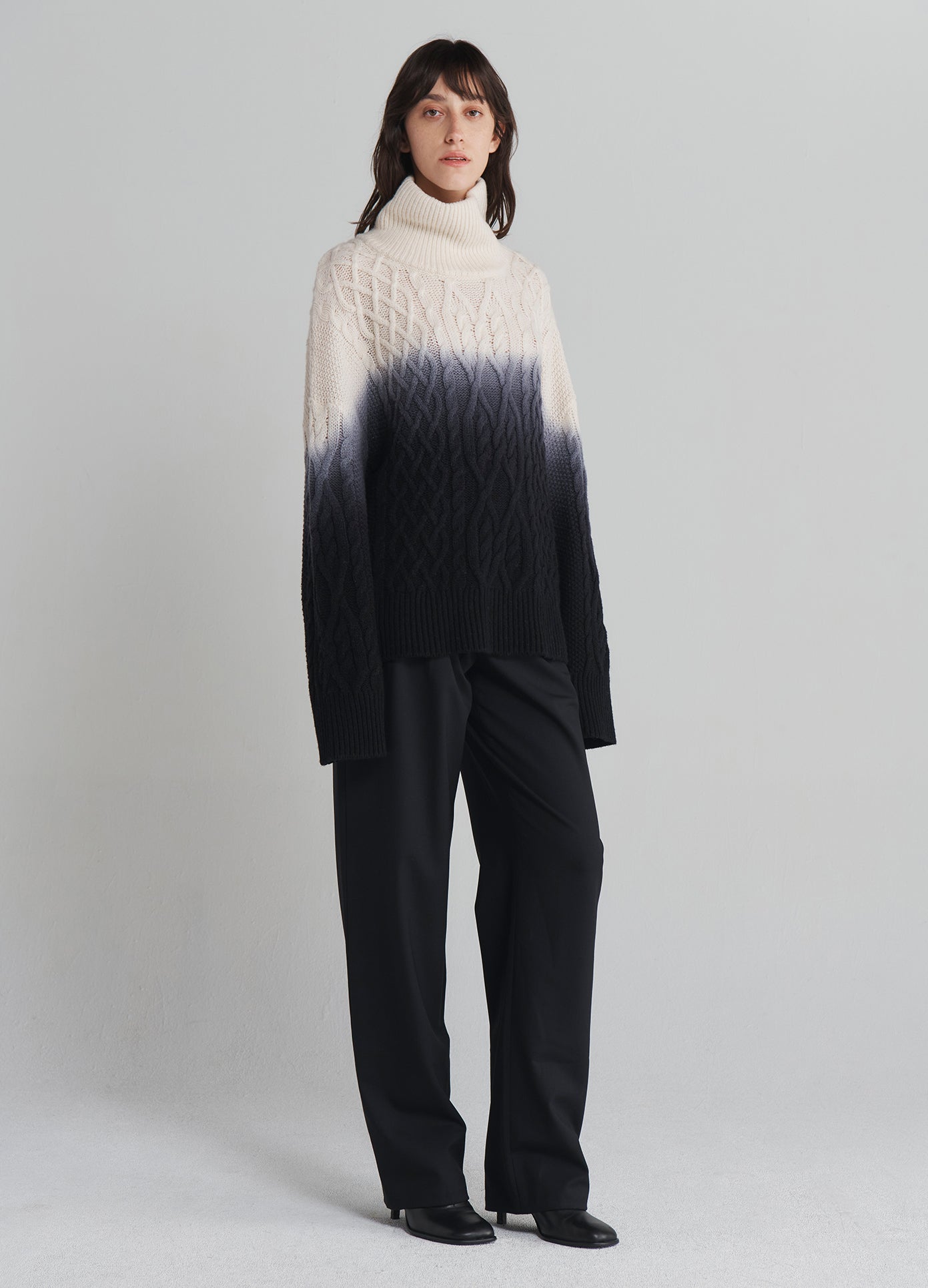 MONSE Dip Dyed Turtleneck Sweater in Black Ombré on model full side view