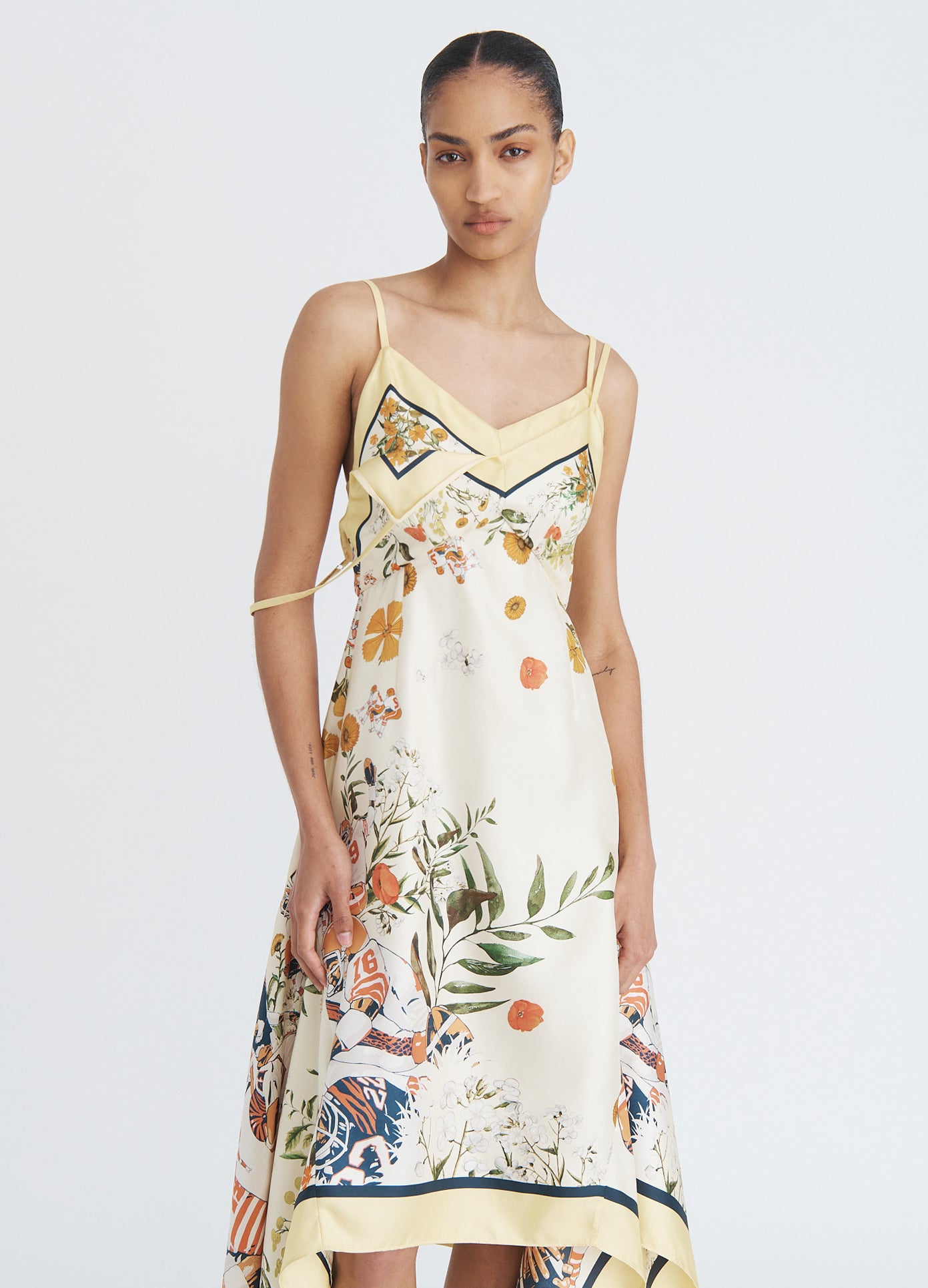 MONSE Double Layer Camisole Dress in yellow multi on model front view