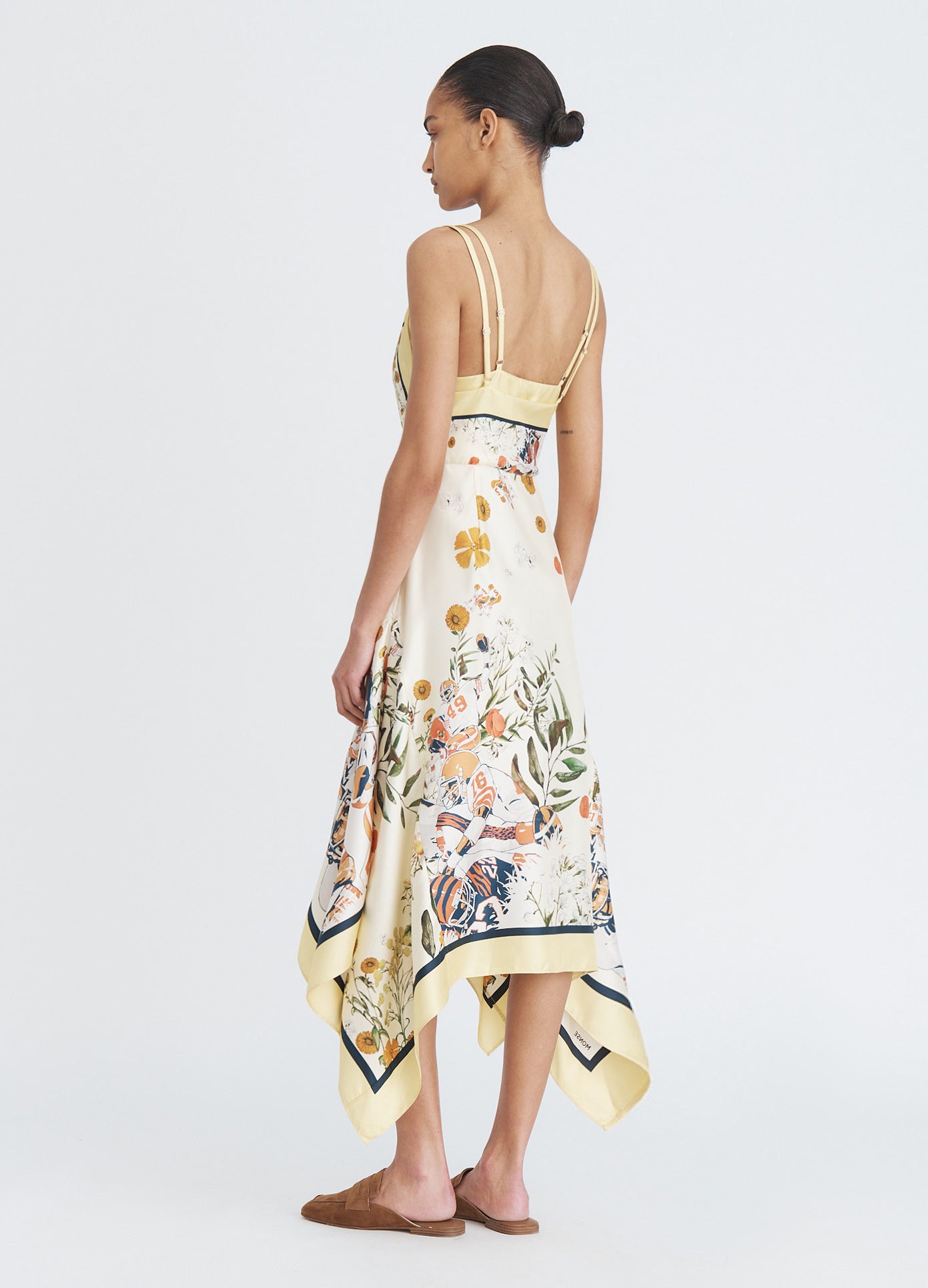 MONSE Double Layer Camisole Dress in yellow multi on model full back view