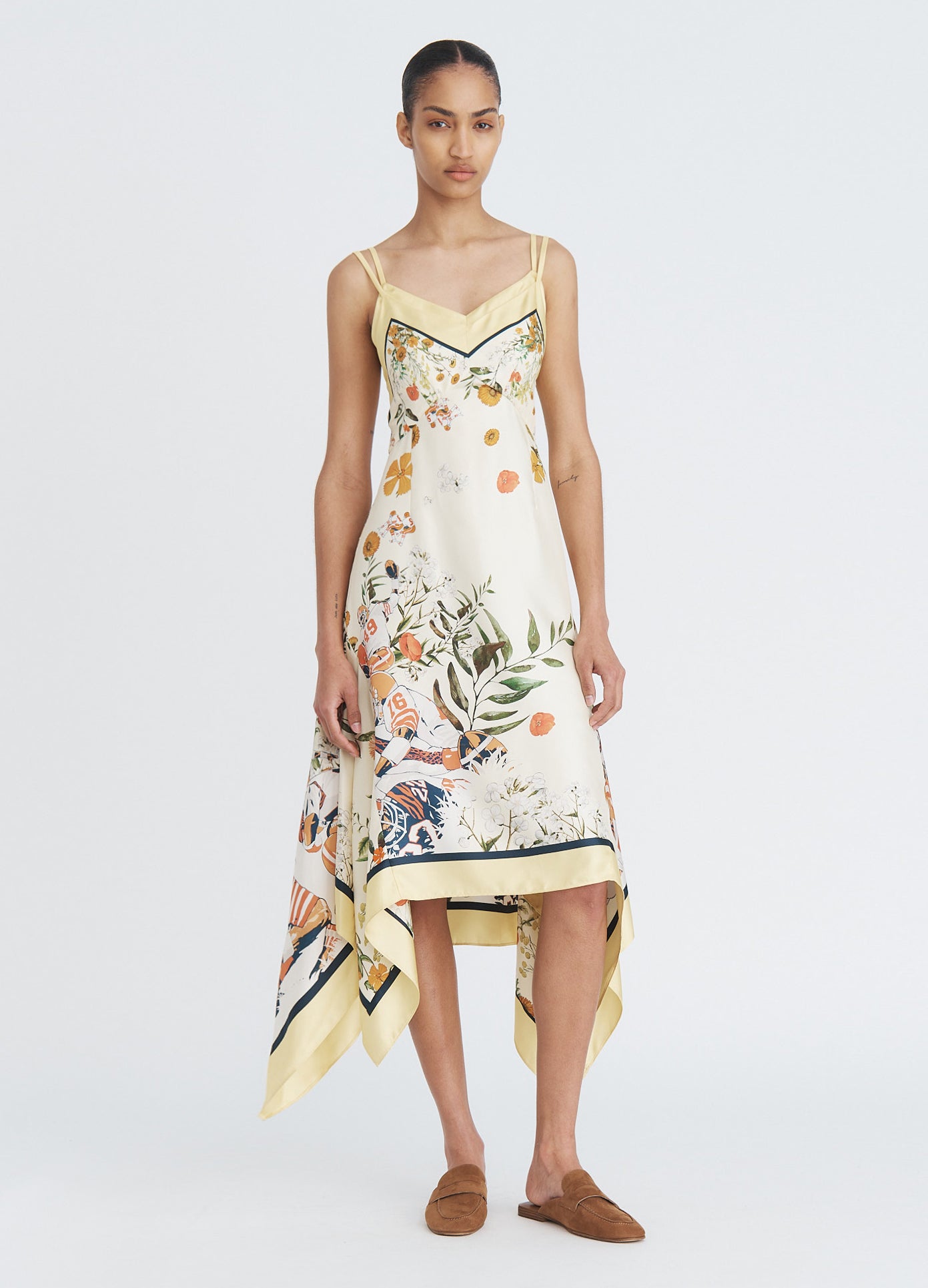 MONSE Double Layer Camisole Dress in yellow multi on model full front view