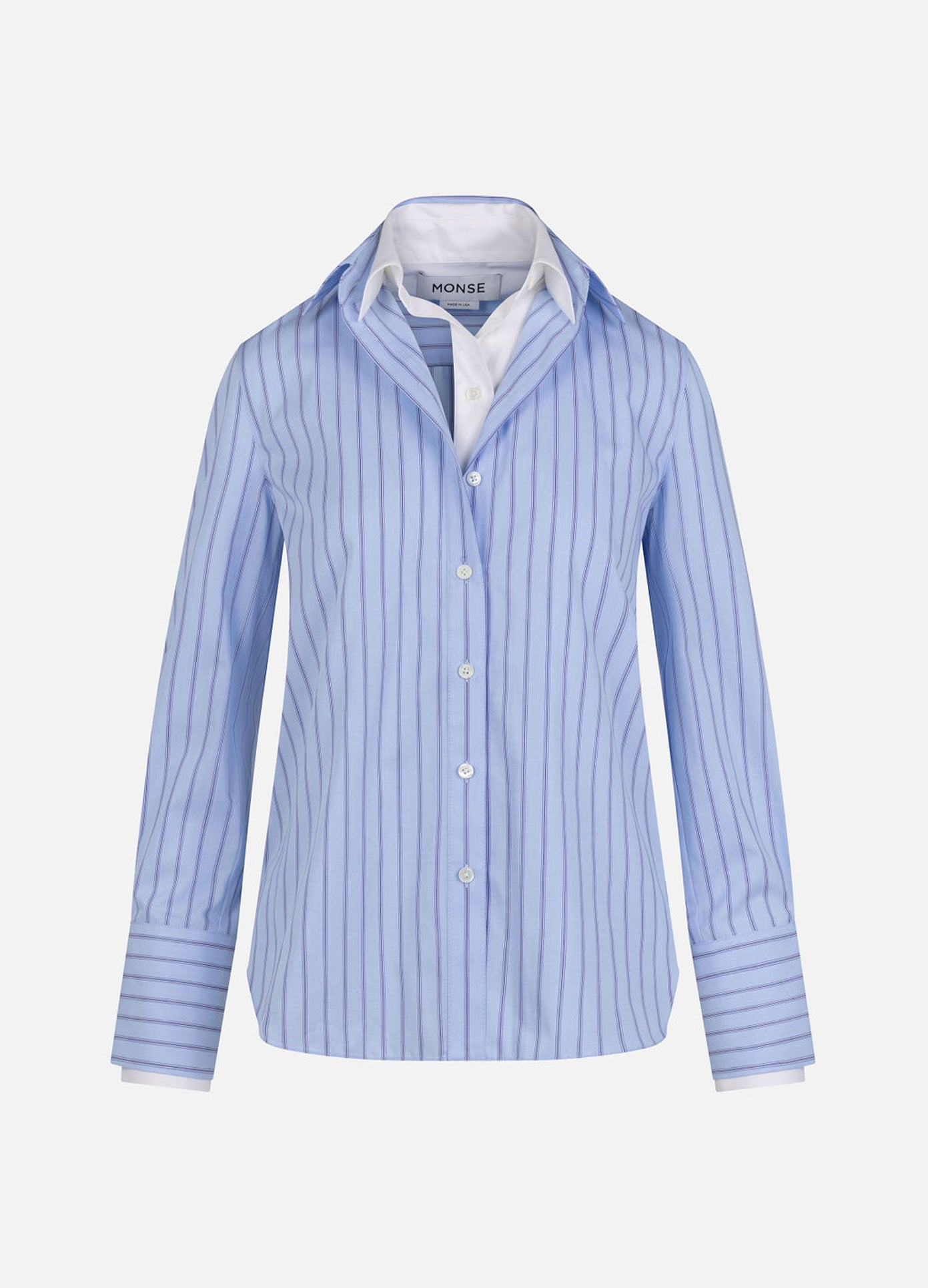 MONSE Double Layered Shirt in Oxford Blue and white flat front