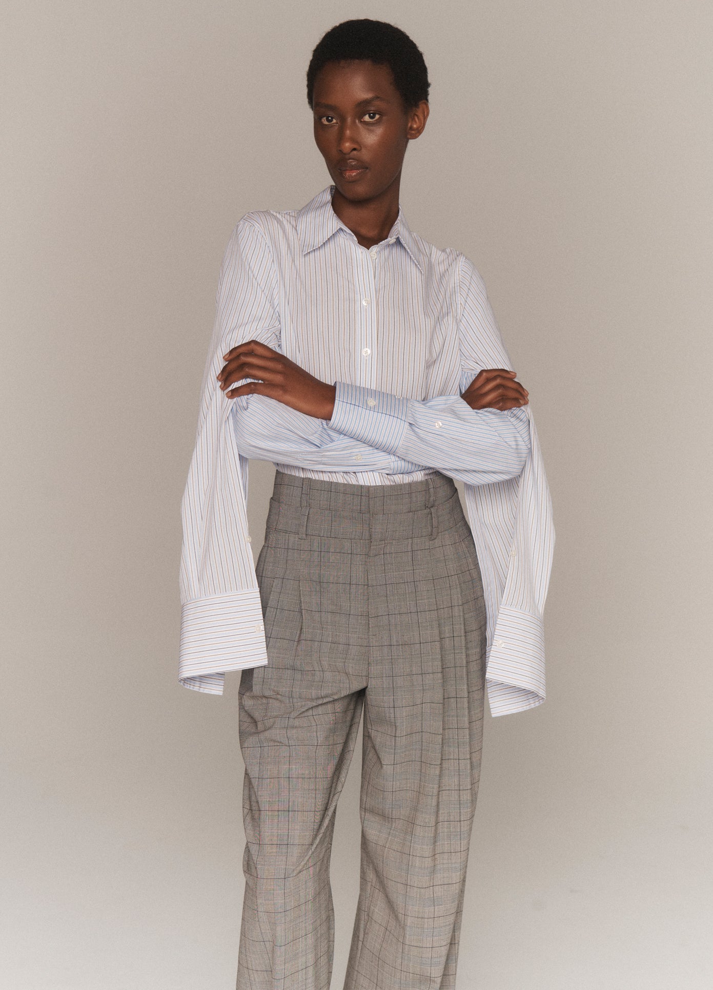 MONSE Double Sleeve Shirt in blue multi on model lookbook image