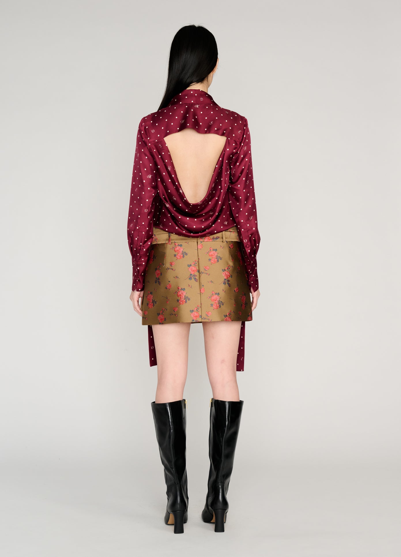 MONSE Double Waistband Cargo Skirt in brown on model full back view