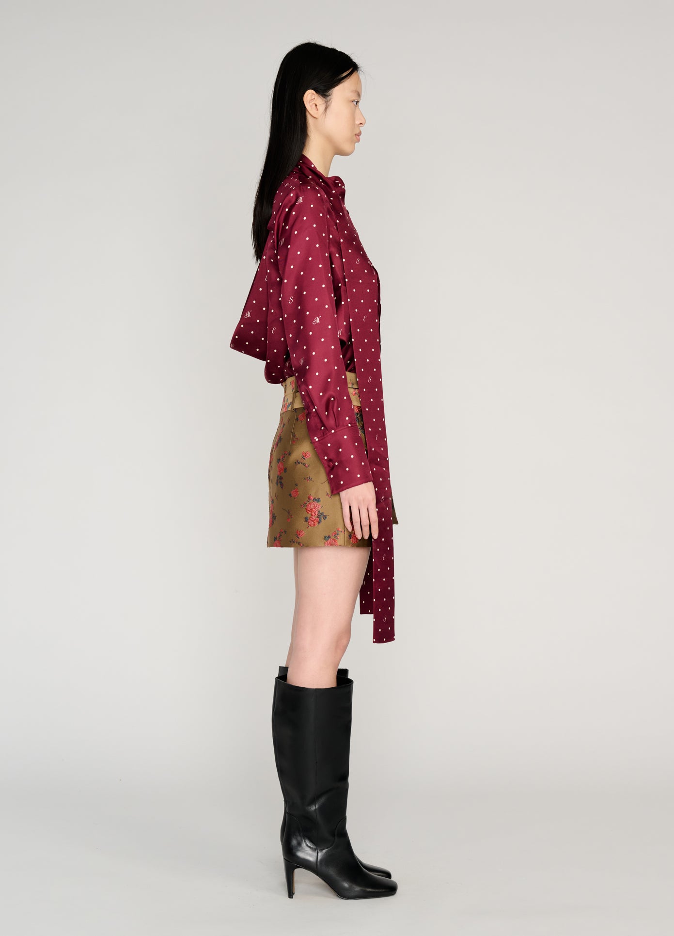 MONSE Double Waistband Cargo Skirt in brown on model full side view