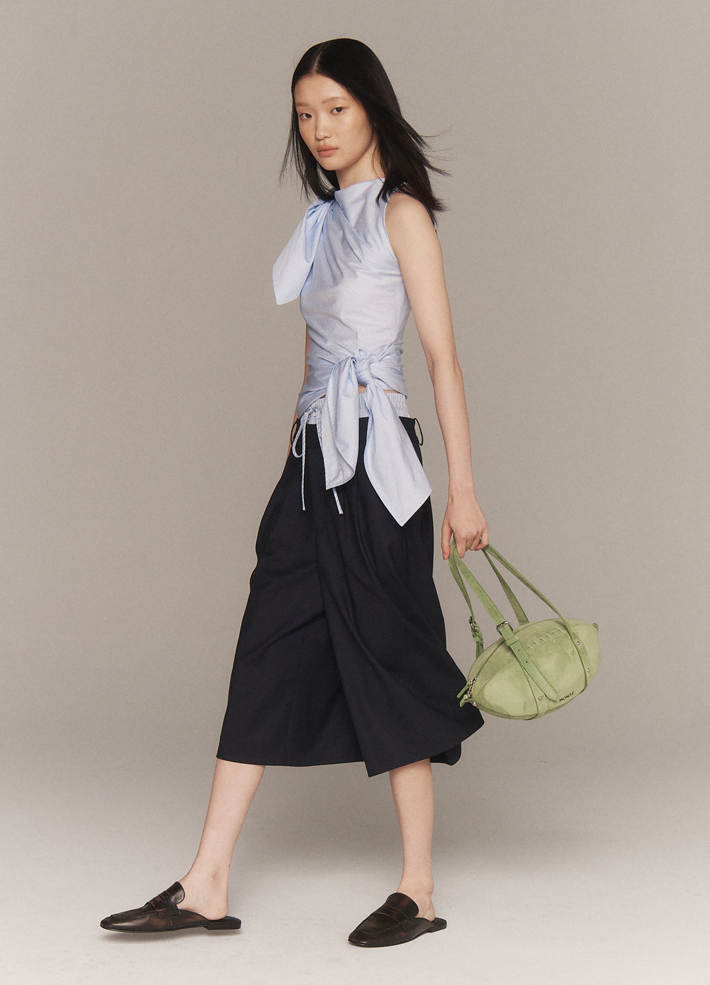 MONSE Double Waistband Culotte Pants in navy on model lookbook image
