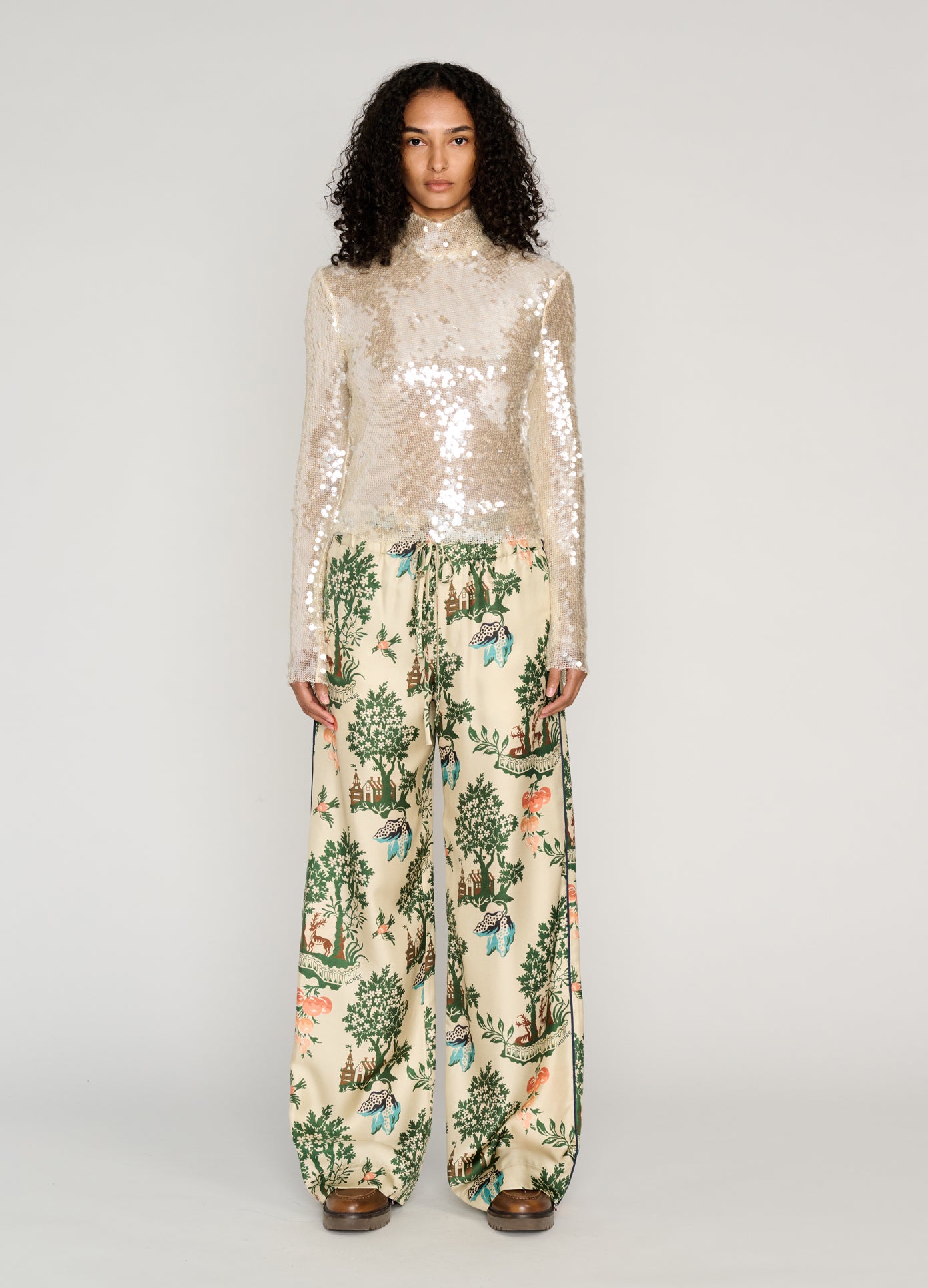 MONSE Double Waistband Pull On Sweatpants in multi on model full front view