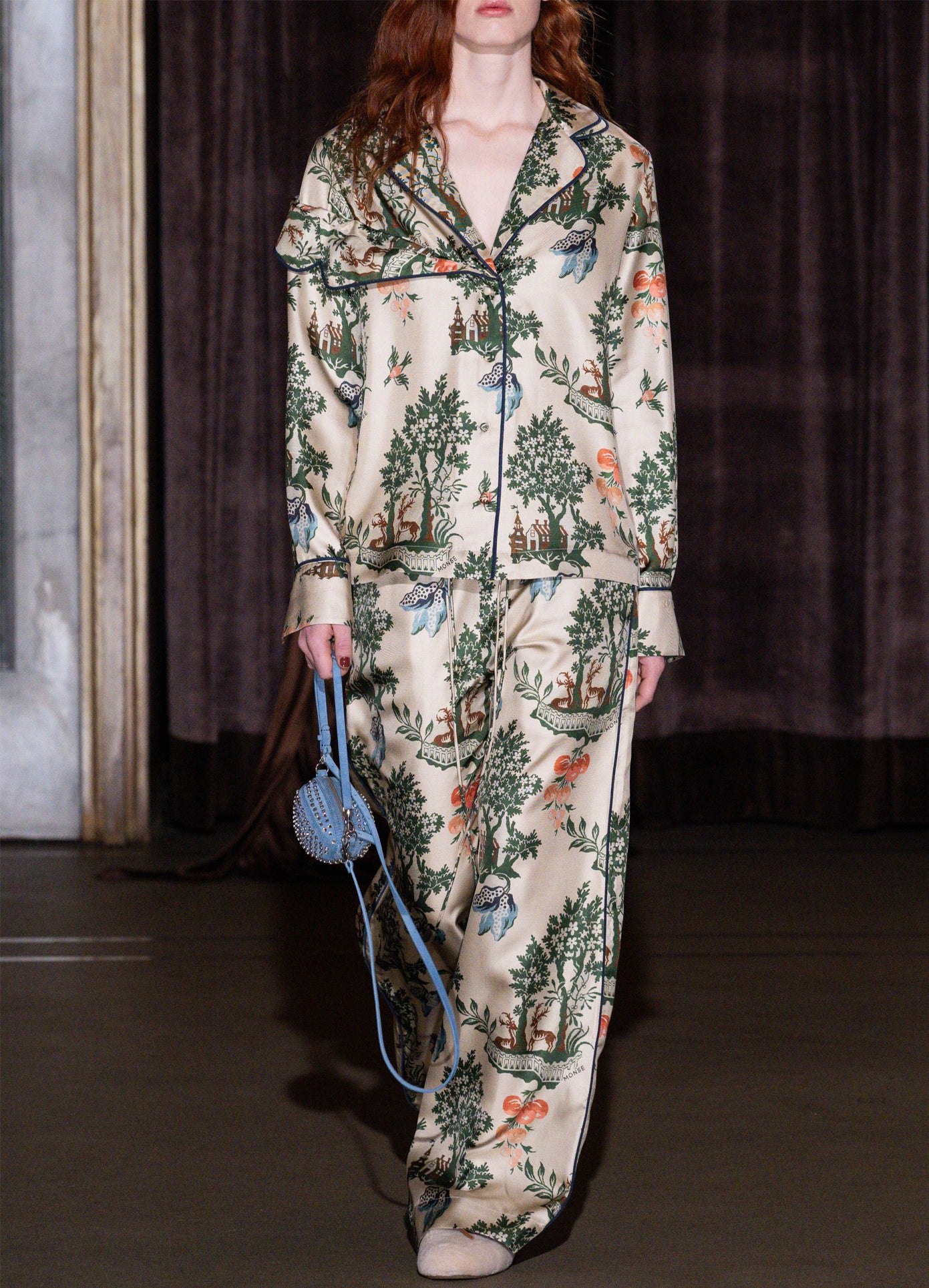 MONSE Double Waistband Pull On Sweatpants in multi on model walking runway