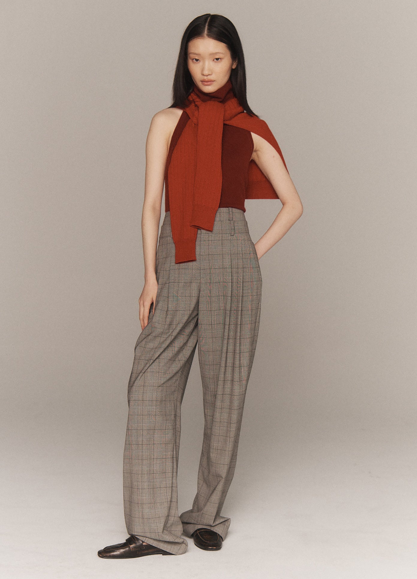 MONSE Double Waistband Tailored Trousers in grey on model lookbook image