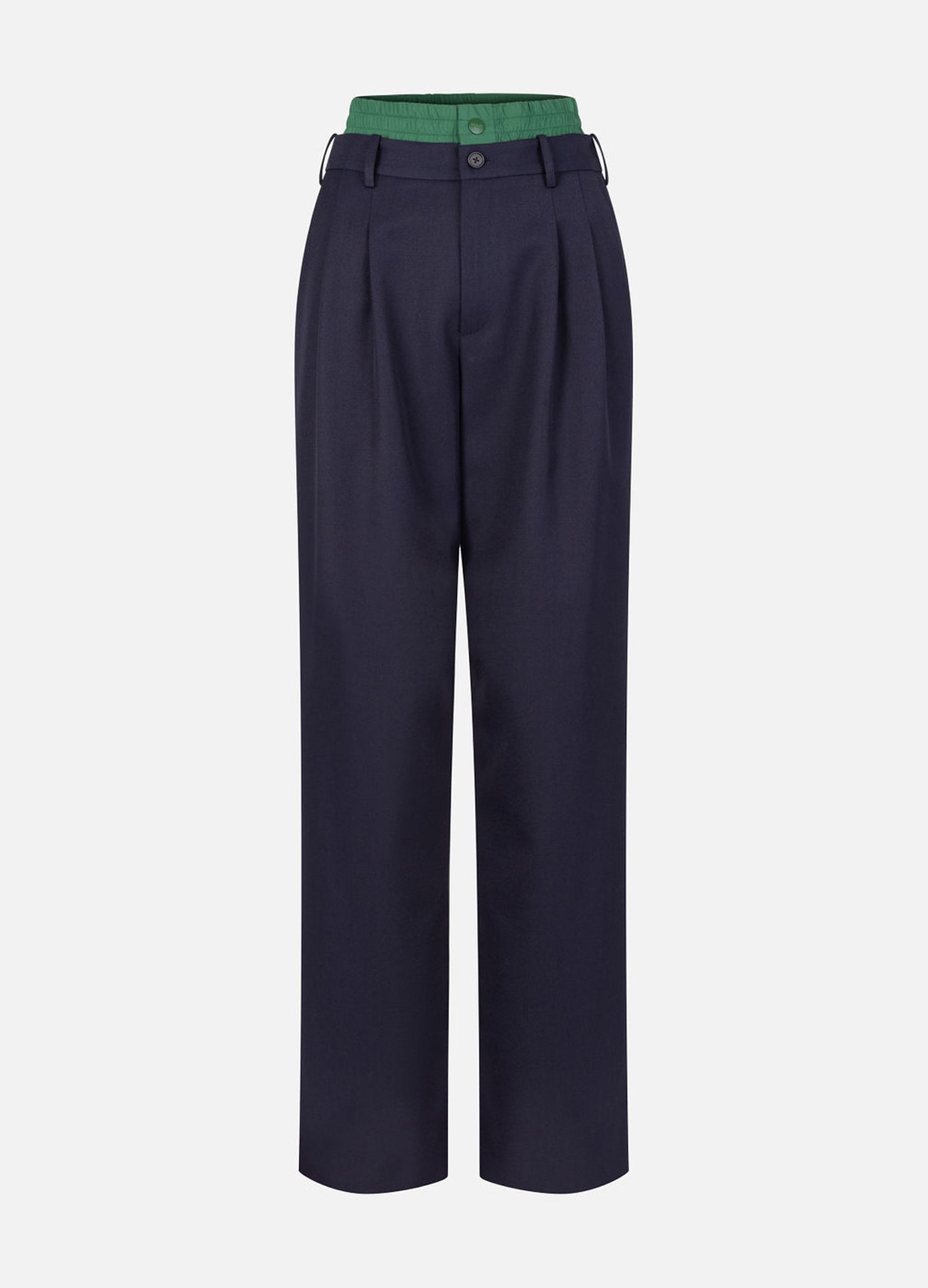 MONSE Double Waistband Trousers in Midnight flat front