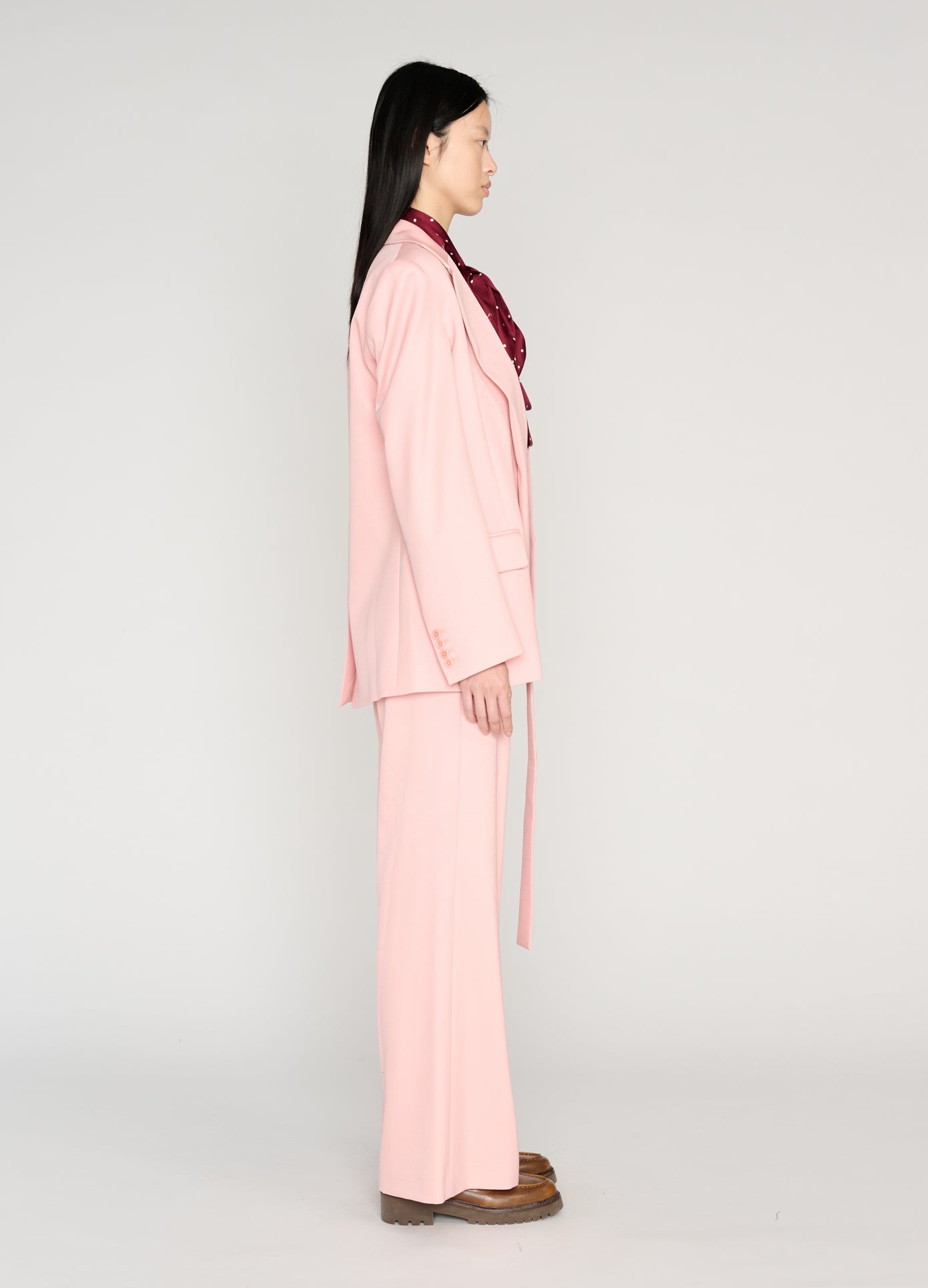 MONSE Double Waistband Trousers in pink on model full side view