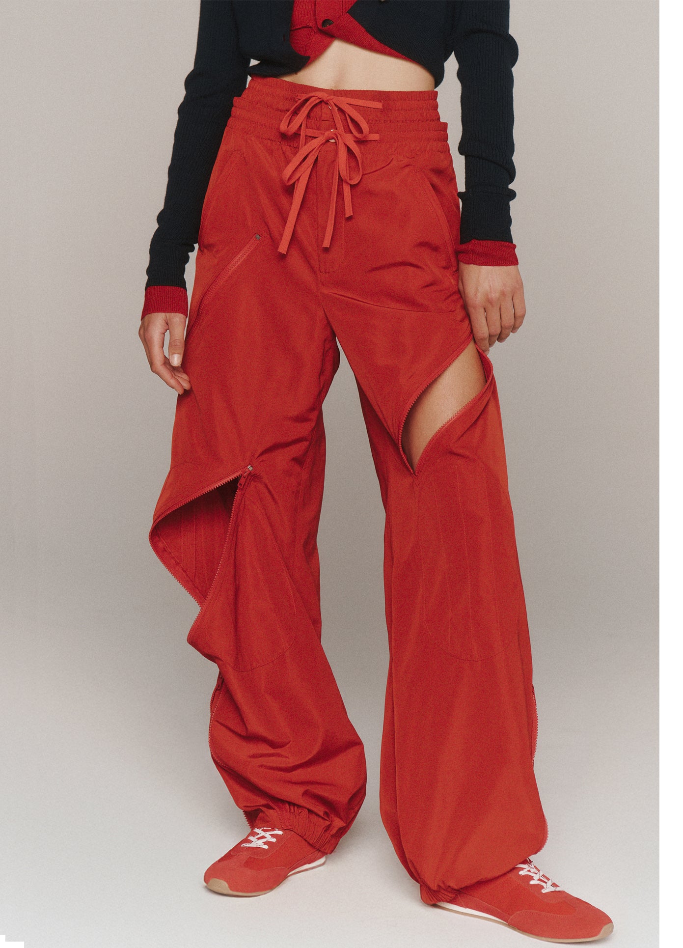 MONSE Double Waistband Wide Leg Jeans in molten lava on model lookbook image