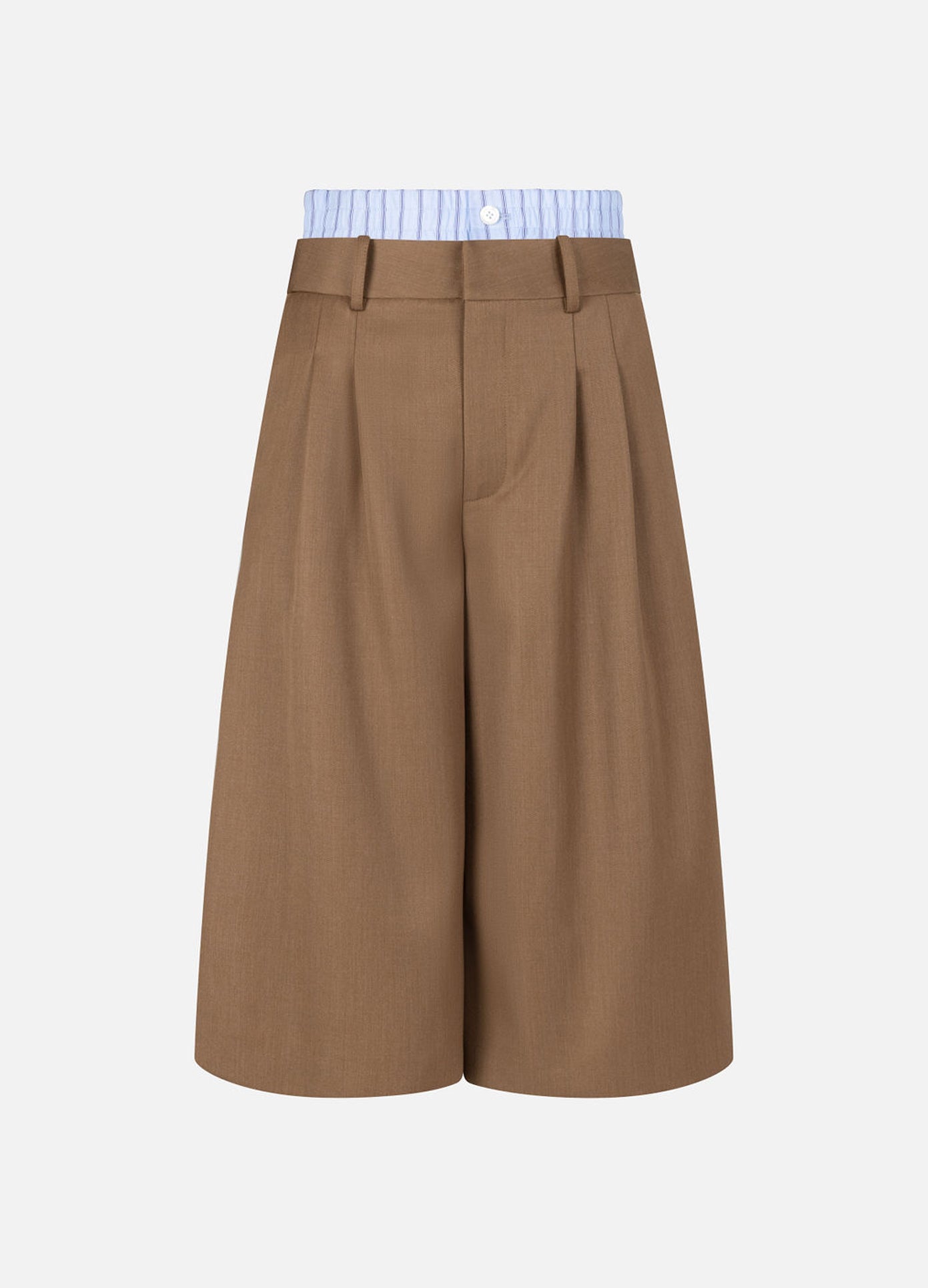 MONSE Double Waistband Wide Leg Shorts in Beige flat front