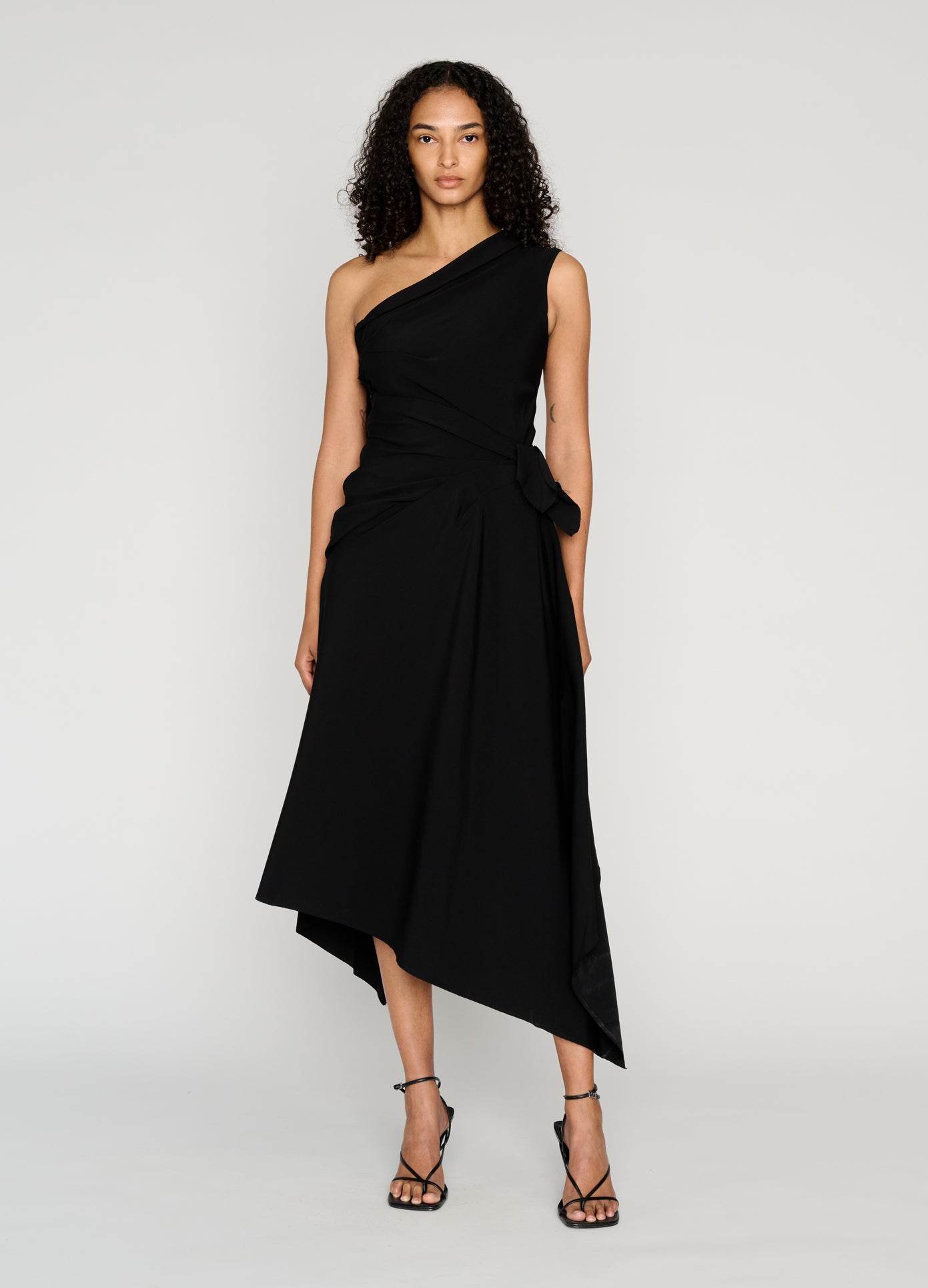 MONSE Draped Towel Dress in black on model full front view