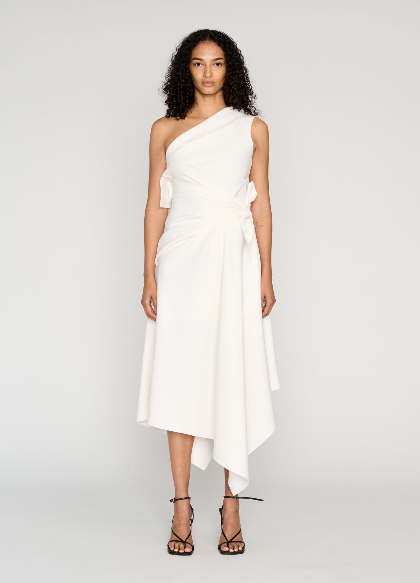 MONSE Draped Towel Dress in ivory on model full front view