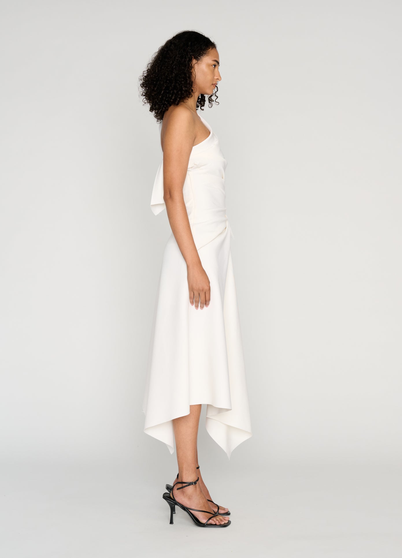 MONSE Draped Towel Dress in ivory on model full side view