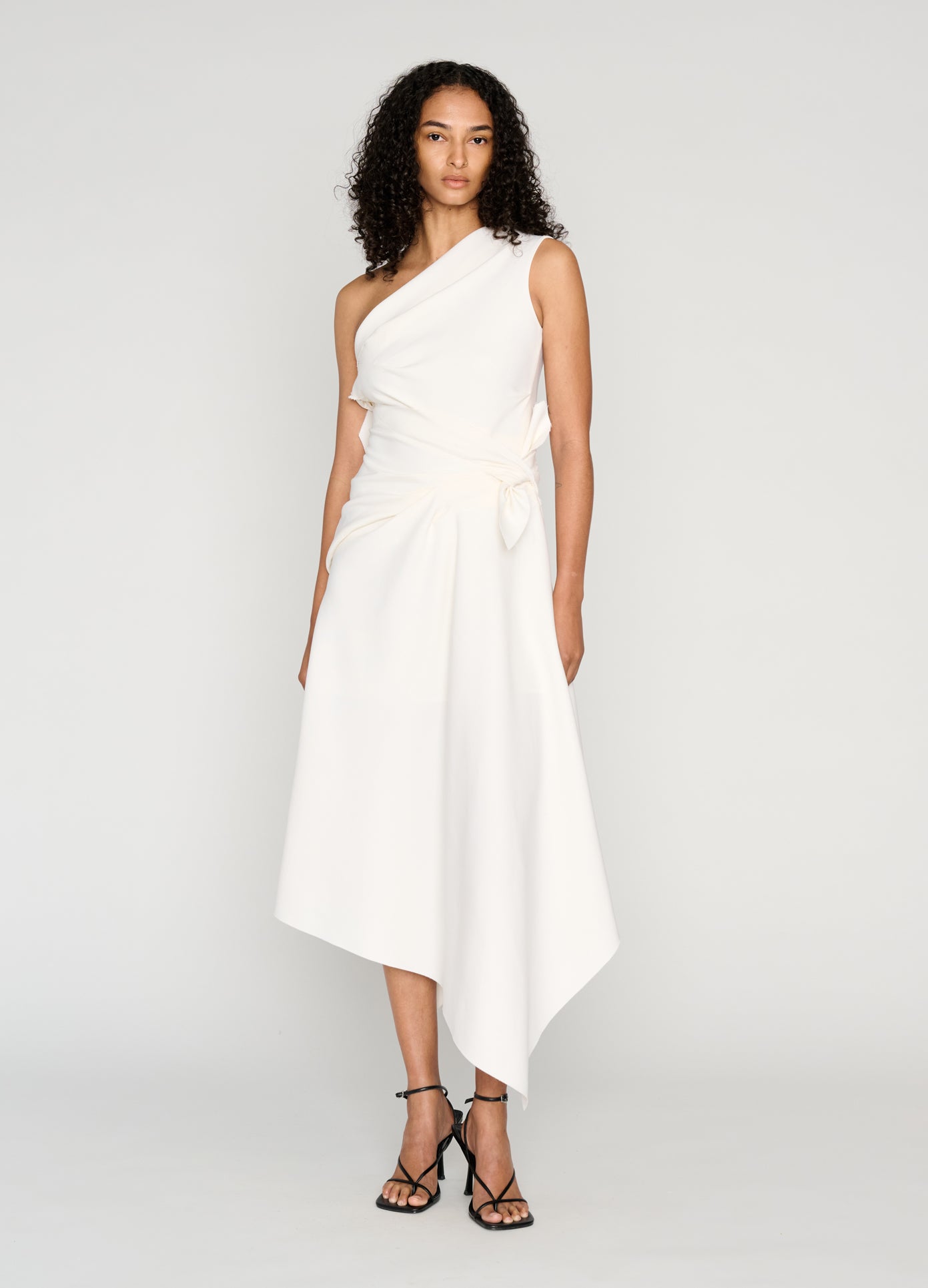 MONSE Draped Towel Dress in ivory on model style full front view