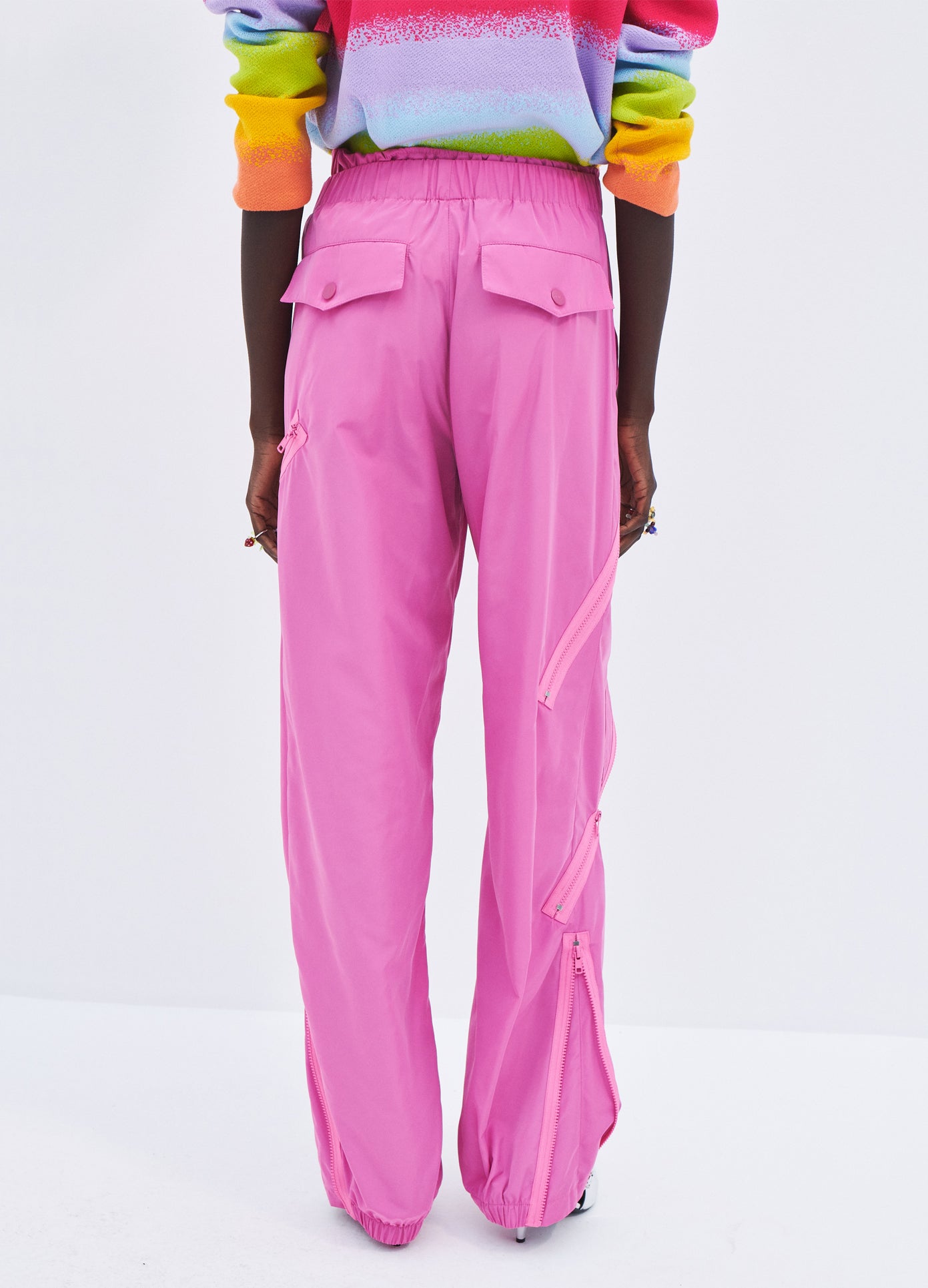 MONSE DW Zipper Detail Pants in Pink on model back detail view
