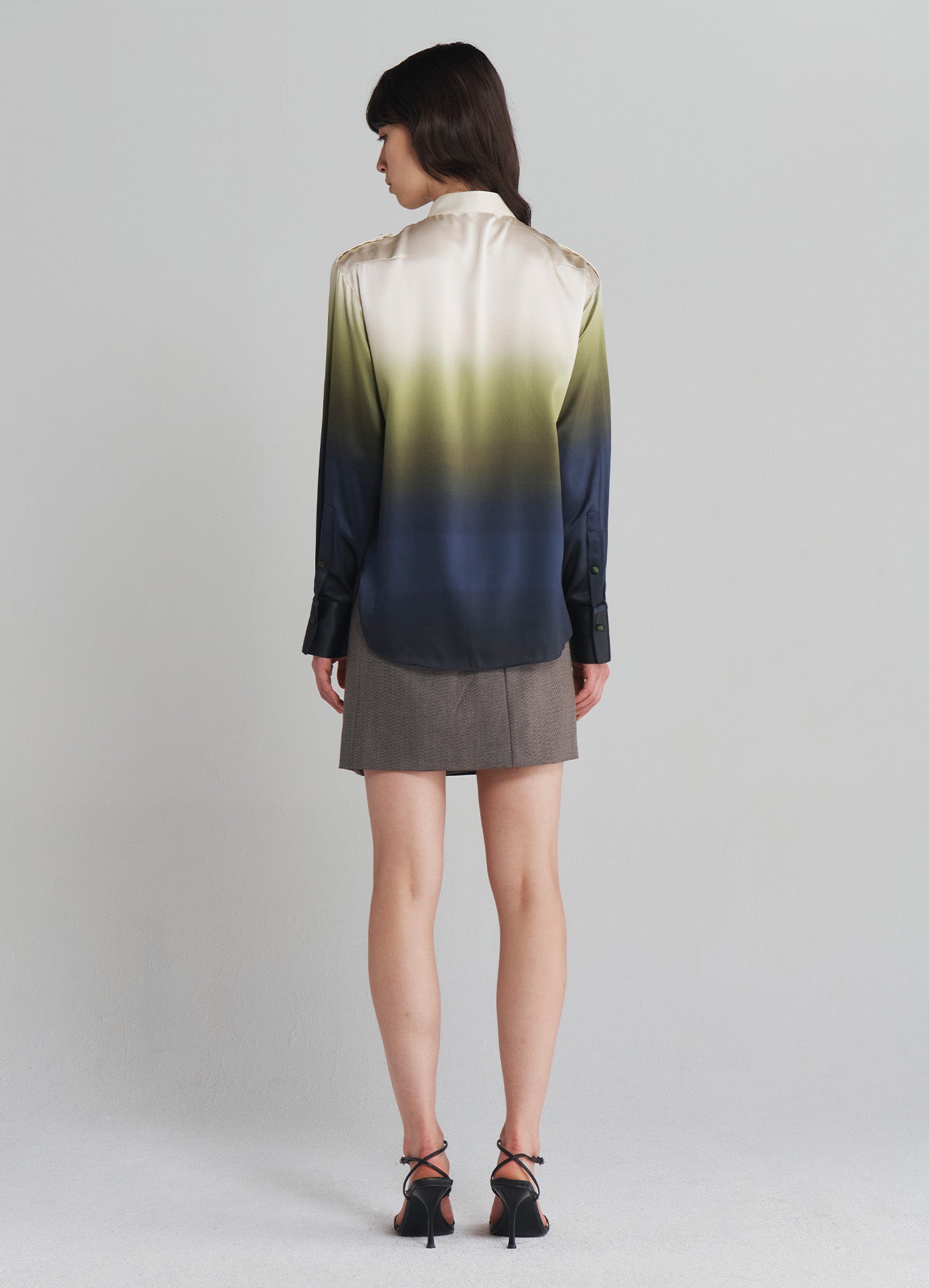 MONSE Epaulette Ombré Buttoned Shirt in Midnight Ombré on model full back view