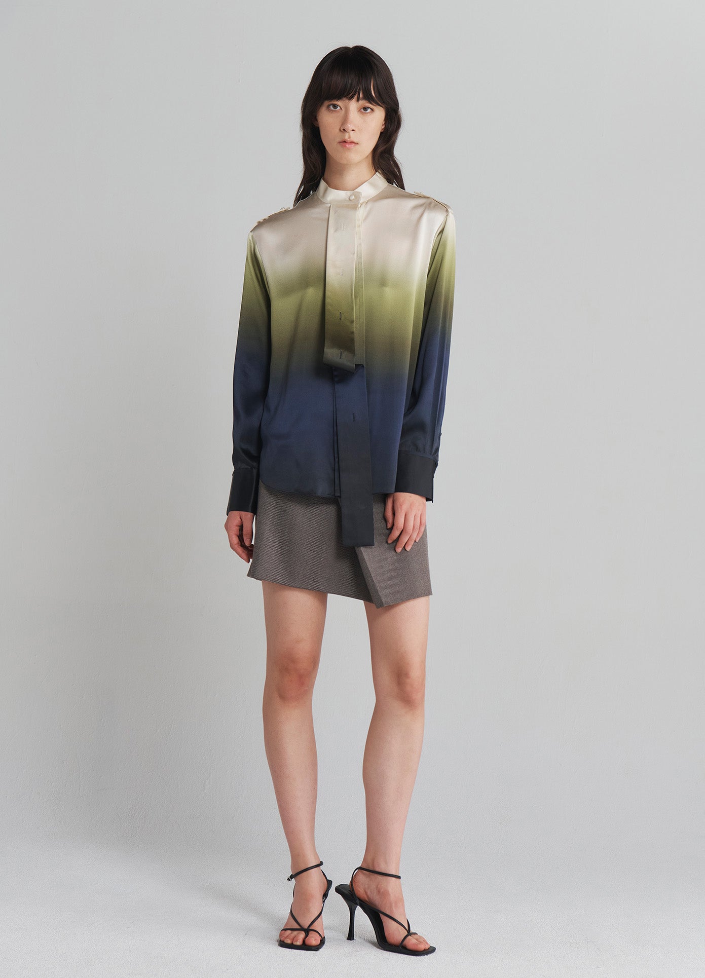 MONSE Epaulette Ombré Buttoned Shirt in Midnight Ombré on model full front view