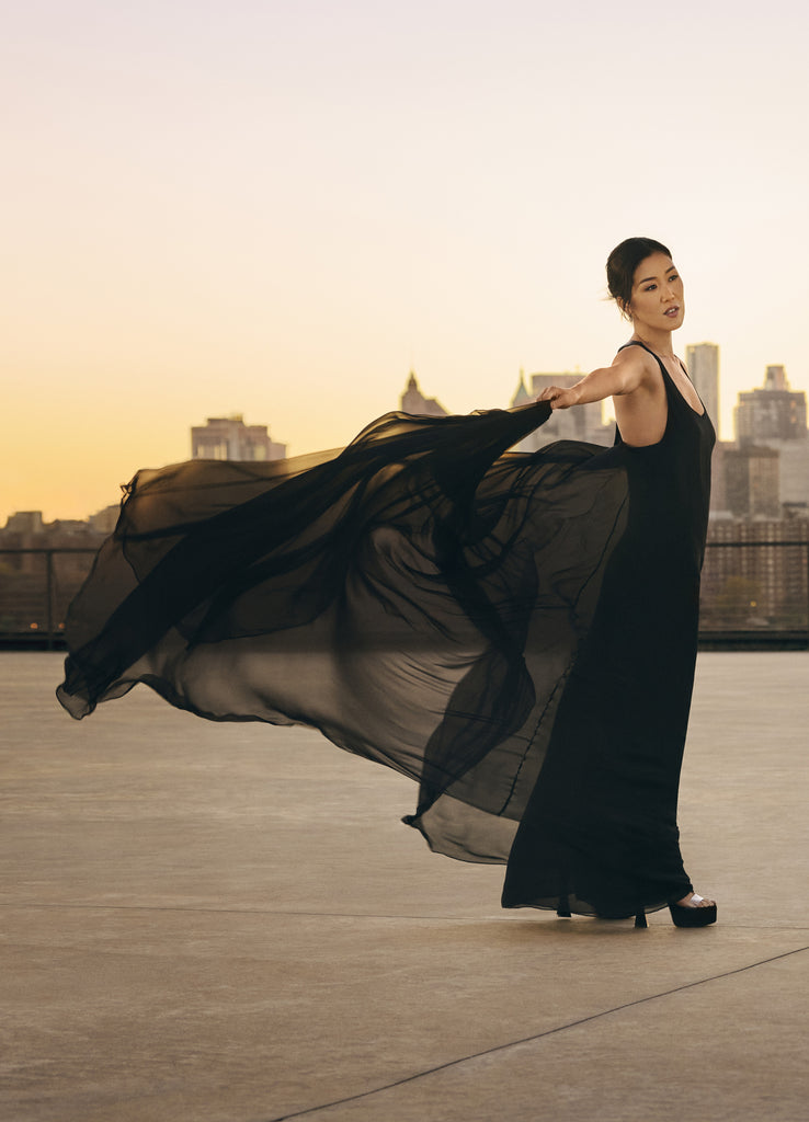 Chiffon Maxi Dress in Black Chiffon