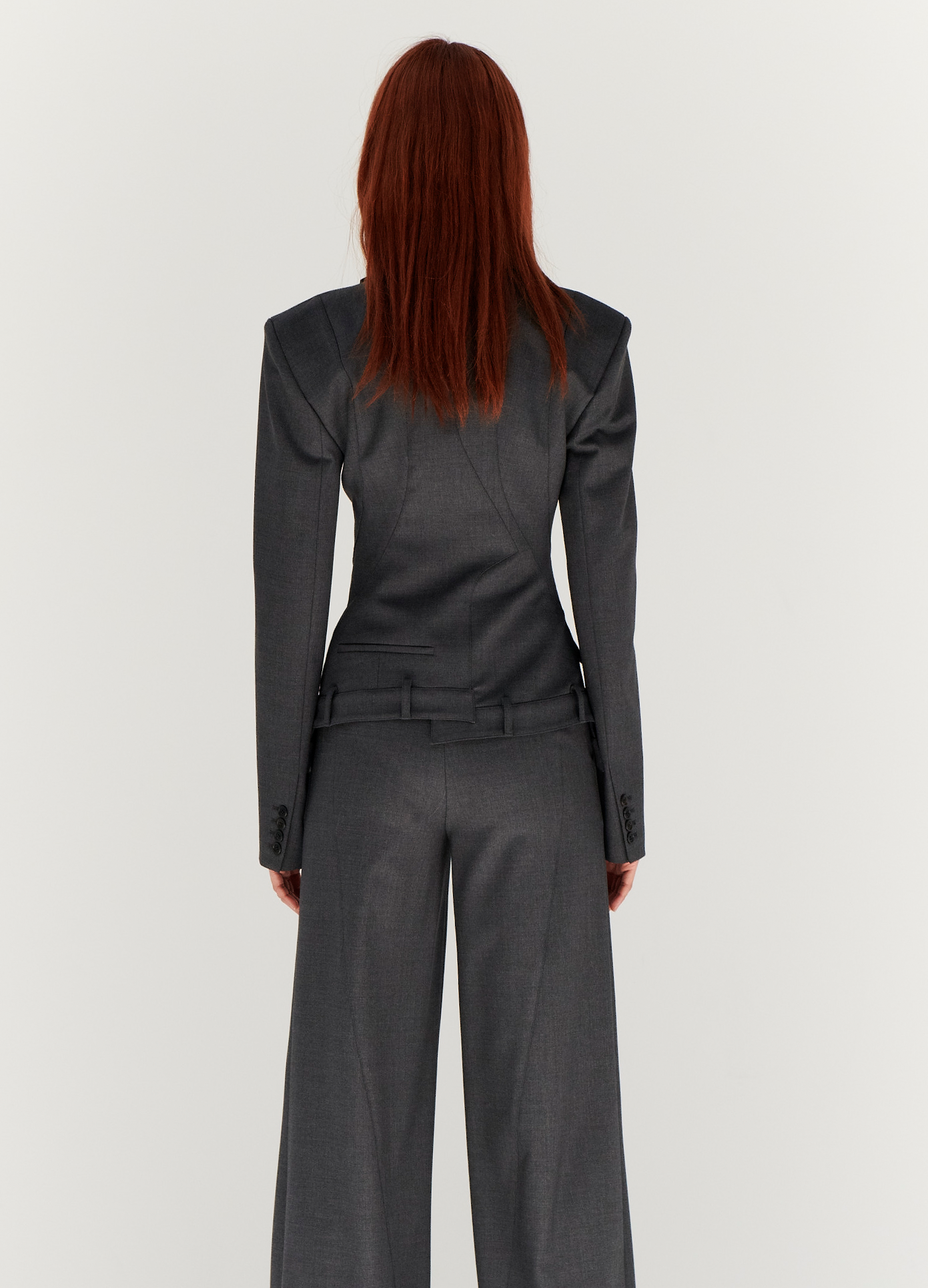 MONSE Fitted Deconstructed Jacket in Charcoal on model back view