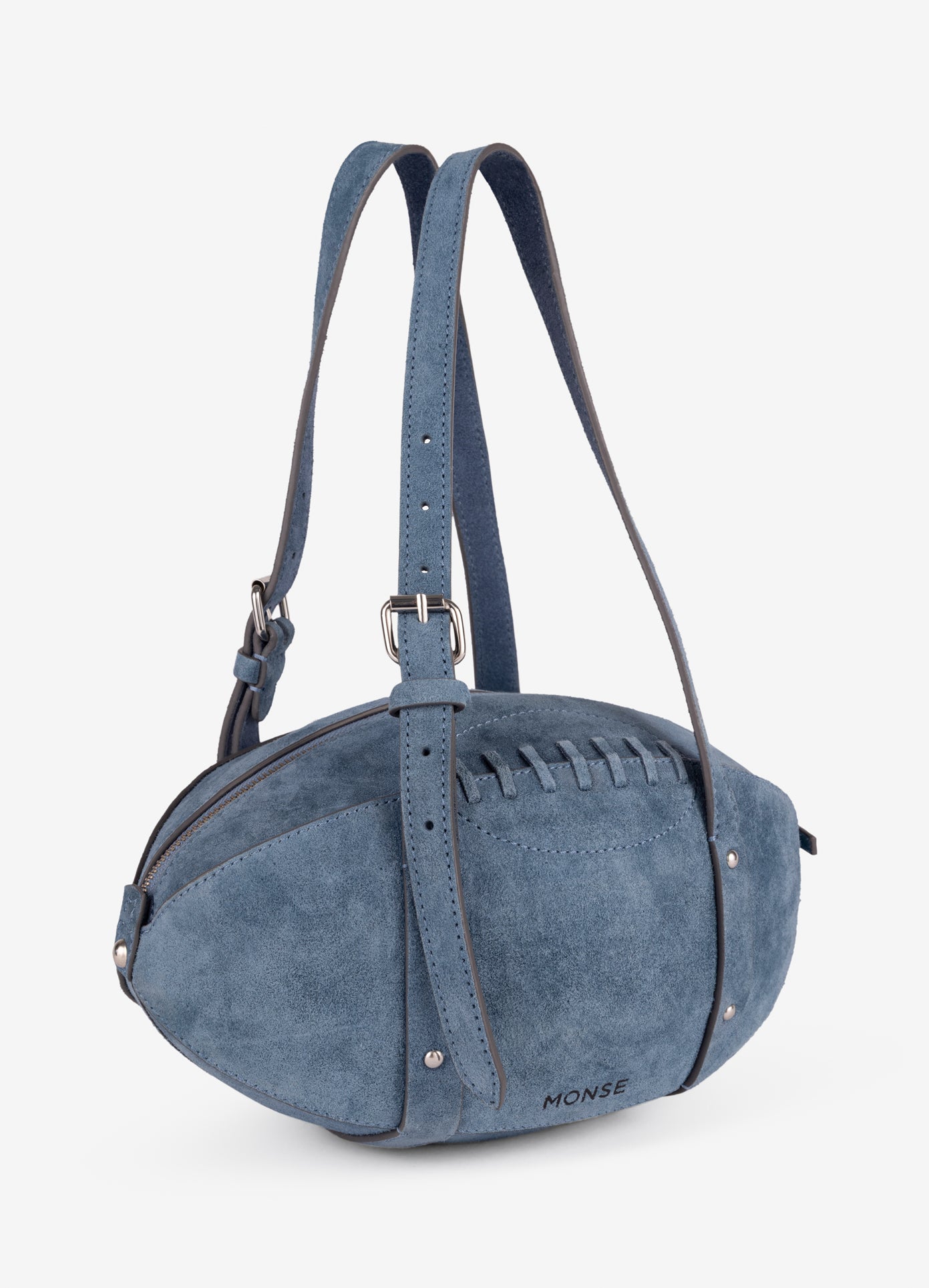 MONSE Football Bag Purse in blue flat front