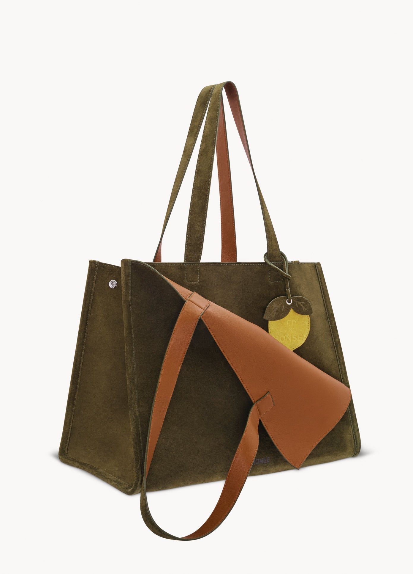 MONSE X FreshDirect Tote Bag showing flap down angled view