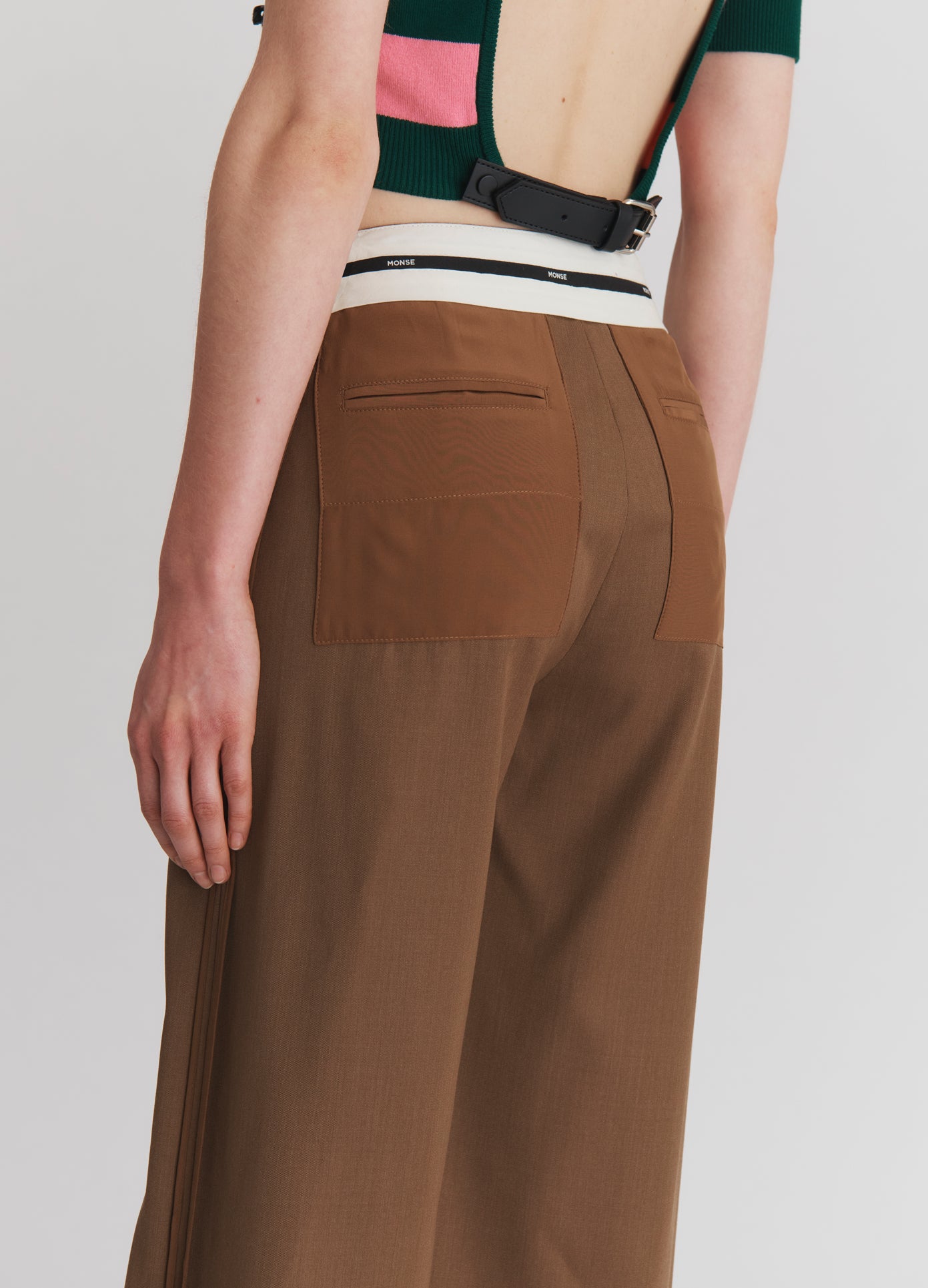 MONSE Inside Out Tailored Trousers in Beige on model back view