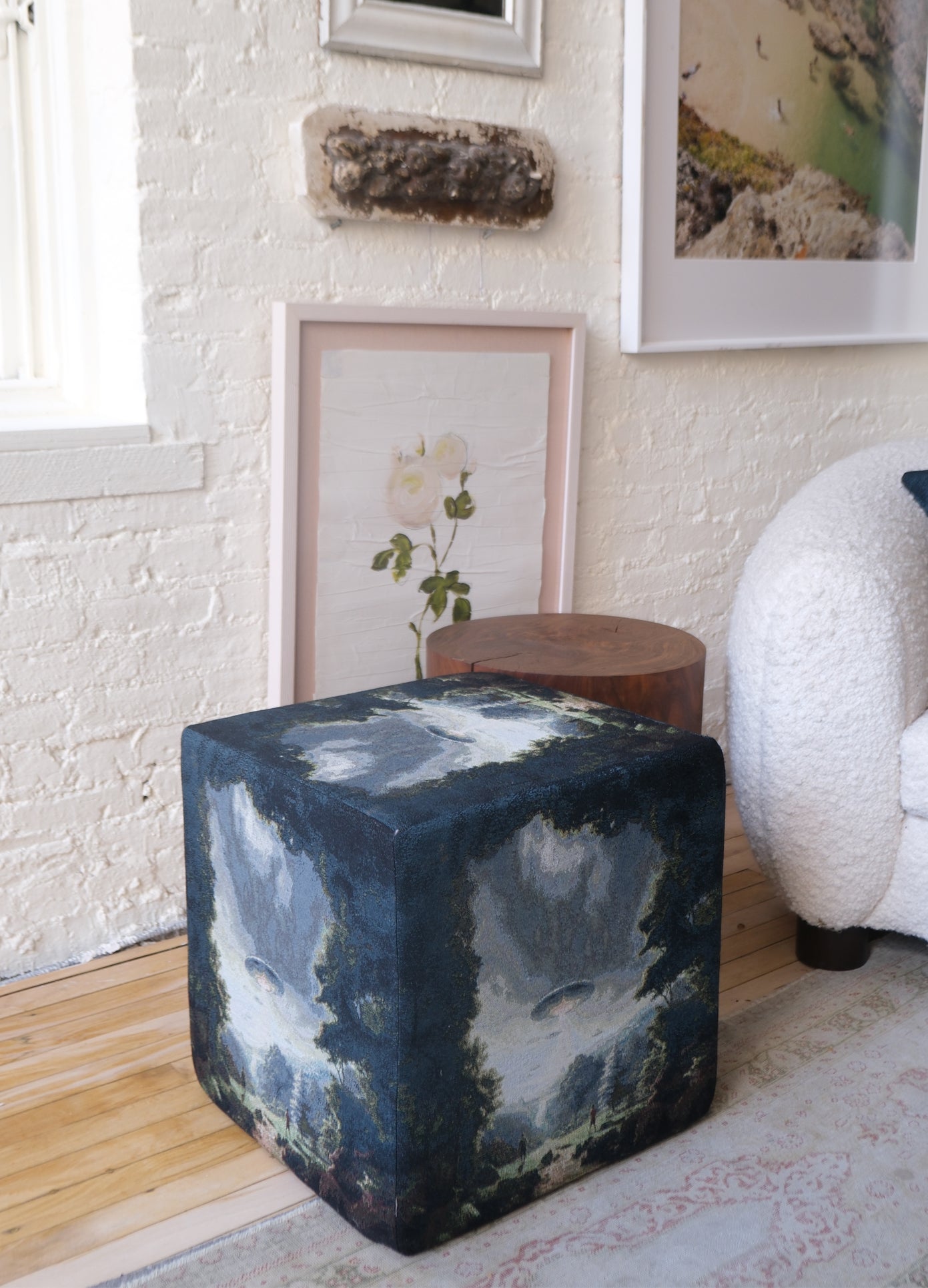 MONSE x J. Logan Home Block Ottoman in alien print multi in home