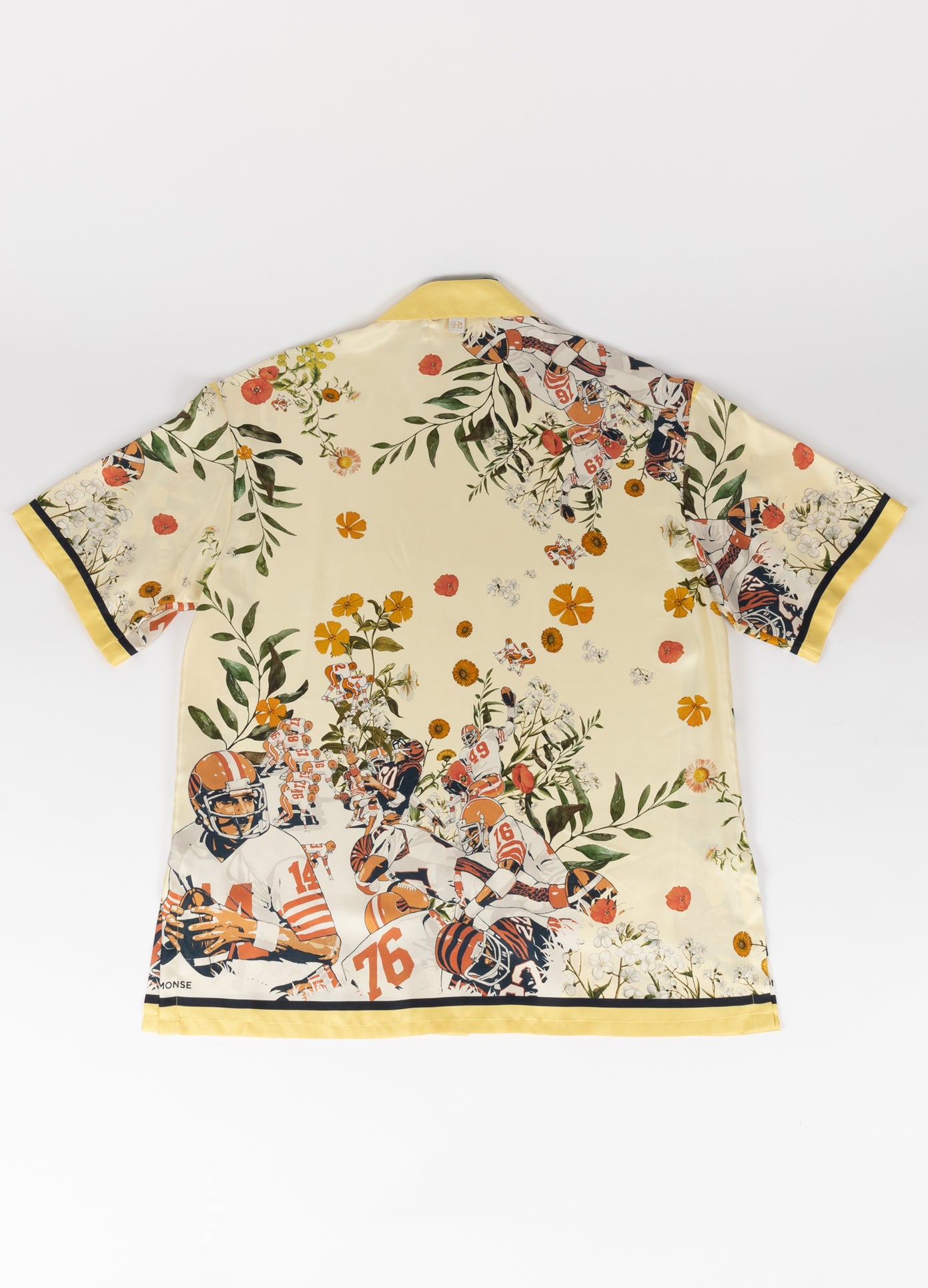 MONSE x J. Logan Home Short Sleeve Button Up Shirt in yellow multi back view