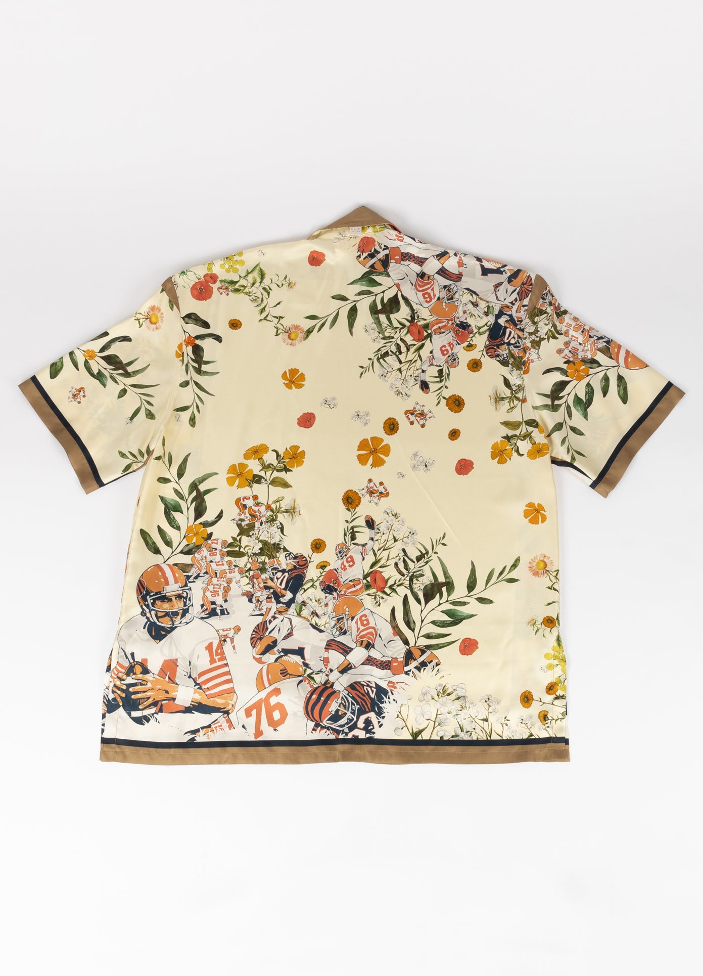 MONSE x J. Logan Home Silk Short Sleeve Shirt in beige multi back view