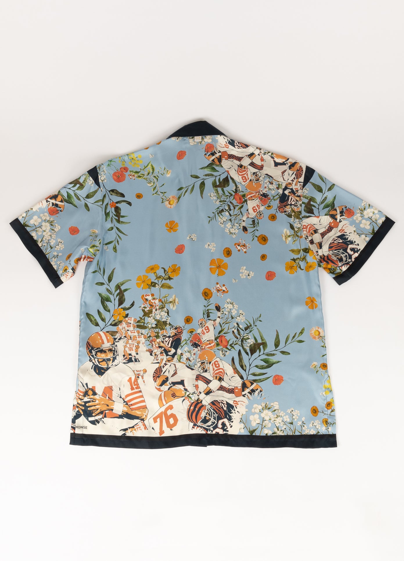 MONSE x J. Logan Home Silk Short Sleeve Shirt in blue multi back view