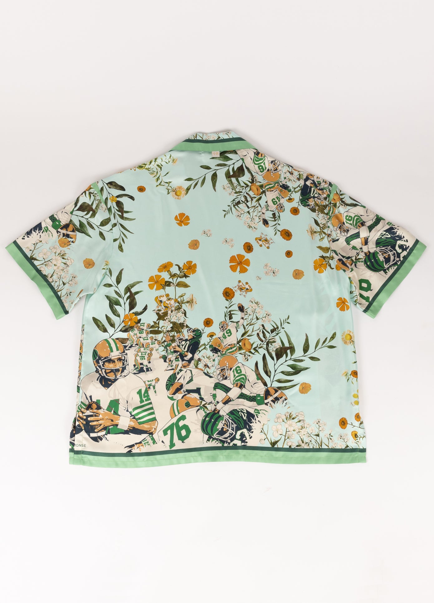 MONSE x J. Logan Home Silk Short Sleeve Shirt in green multi back view