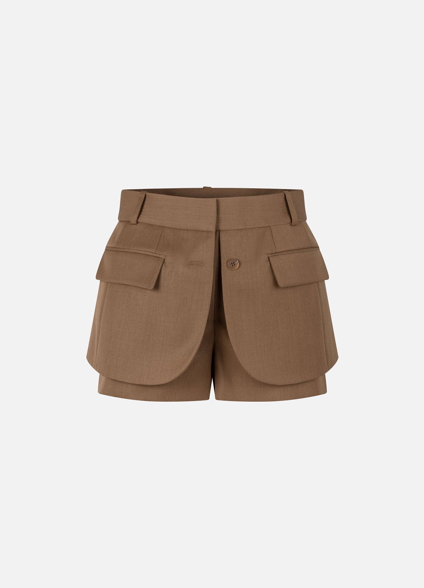 MONSE Jacket Hem Shorts in beige flat front