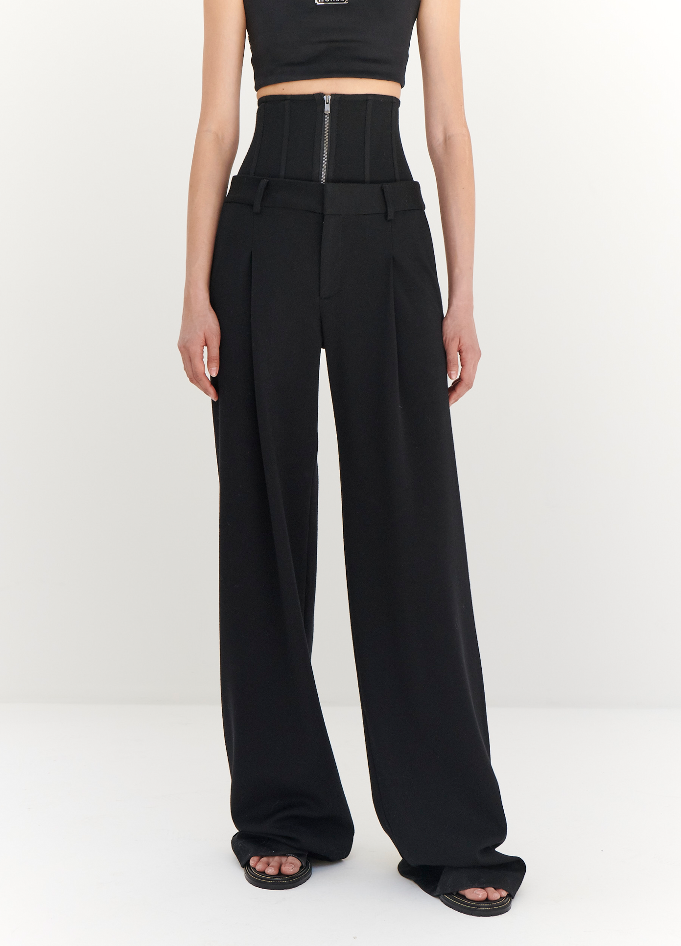 MONSE Jersey Bustier Trousers in Black on model front view