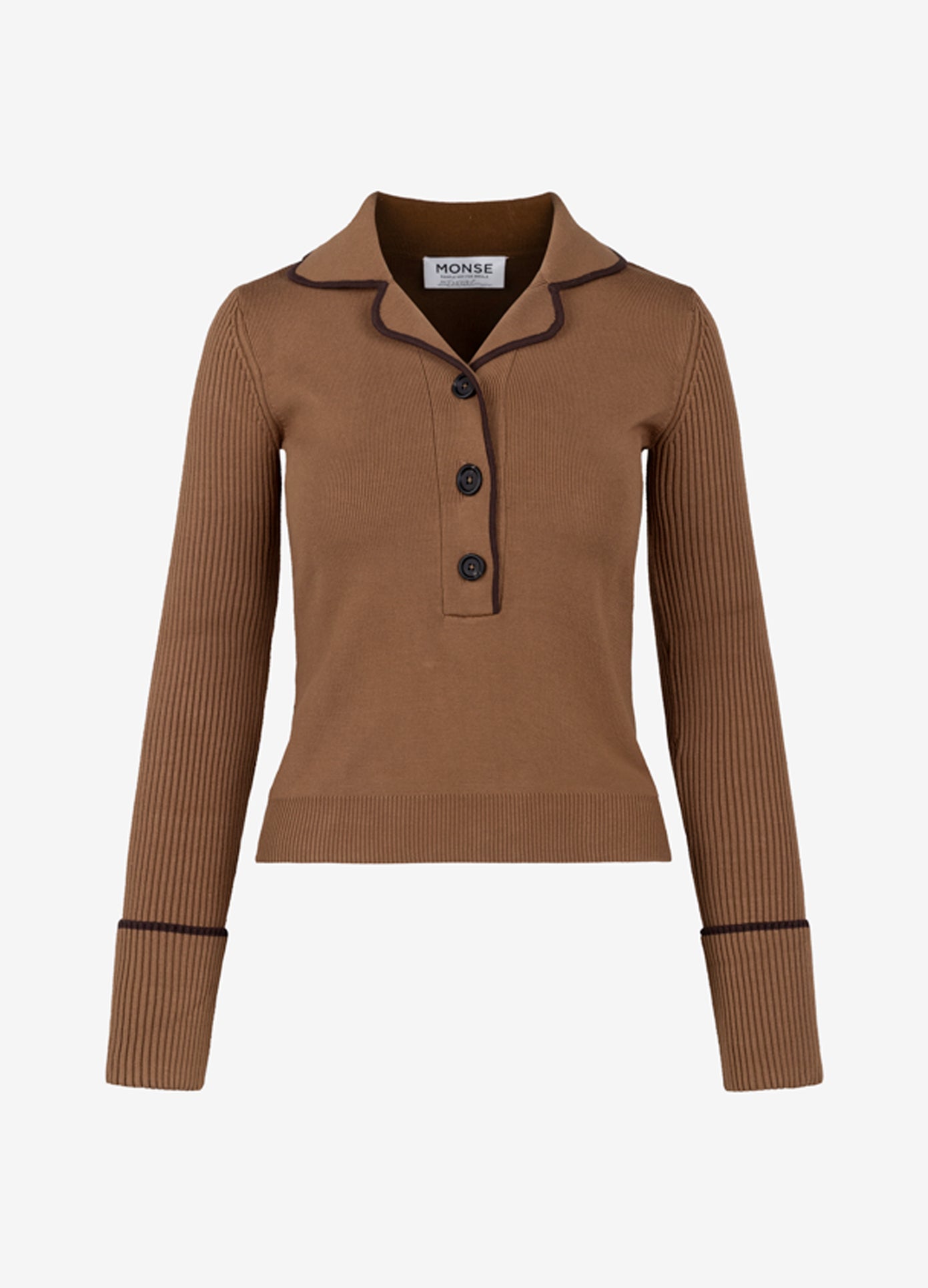 MONSE Knitted Pajama Top in khaki flat front