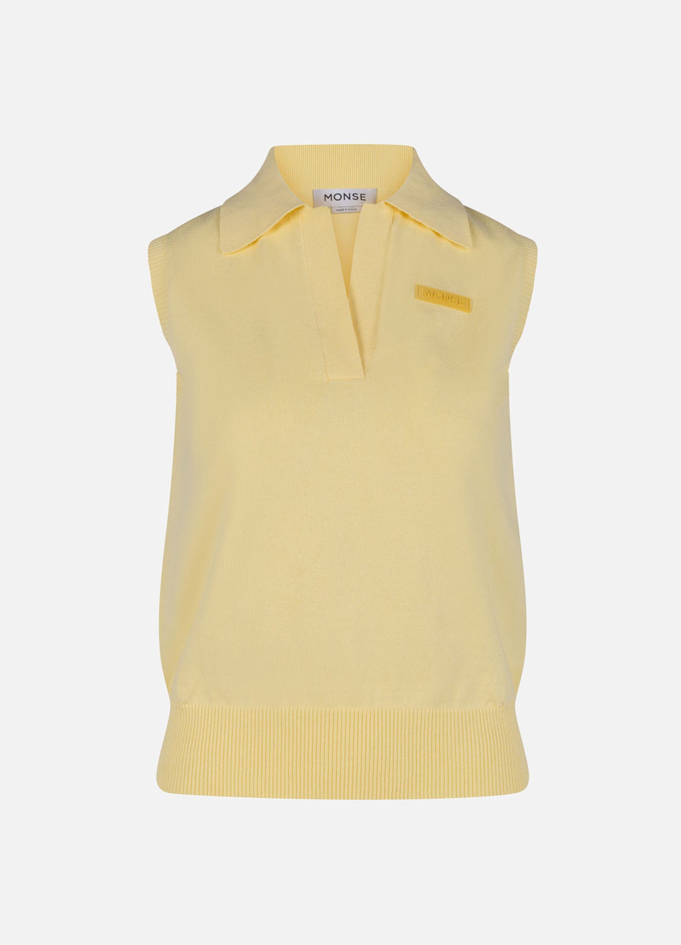 MONSE Knitted Polo Tank in Pale Yellow flat front
