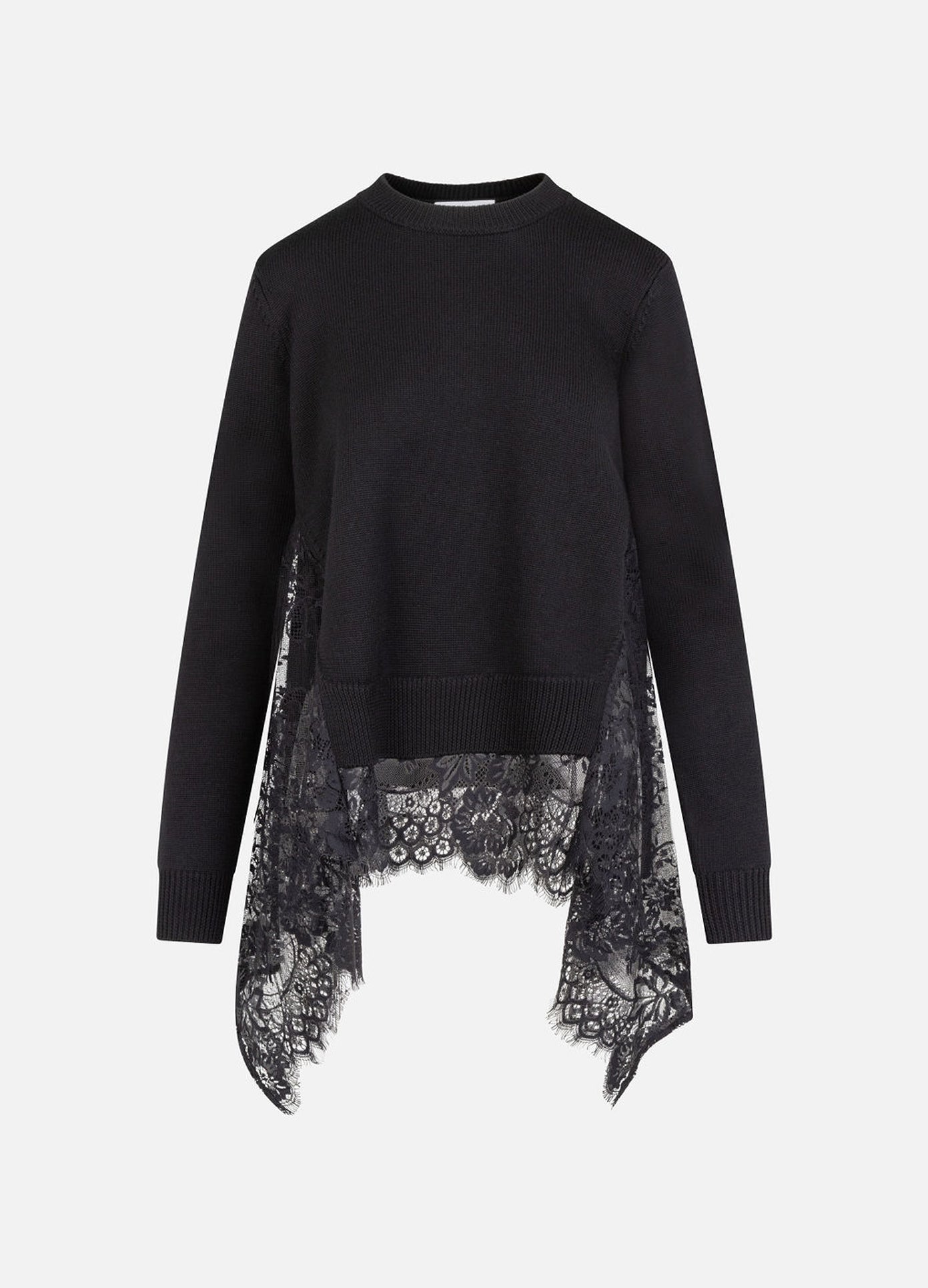 MONSE Lace Insert Sweater in black flat front