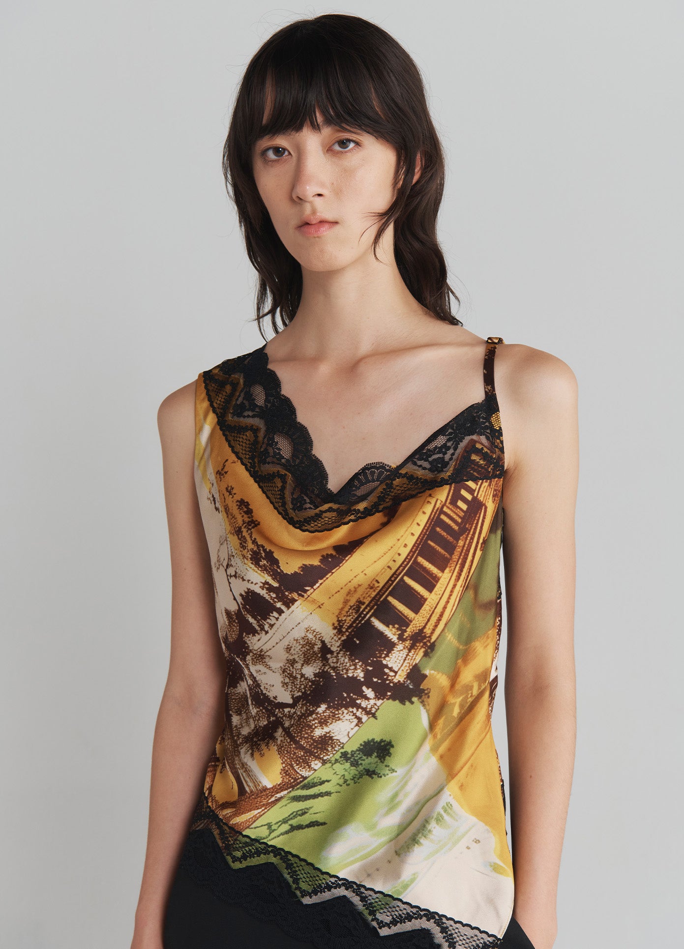 MONSE Lace Trim Camisole Top in Multi on model front view