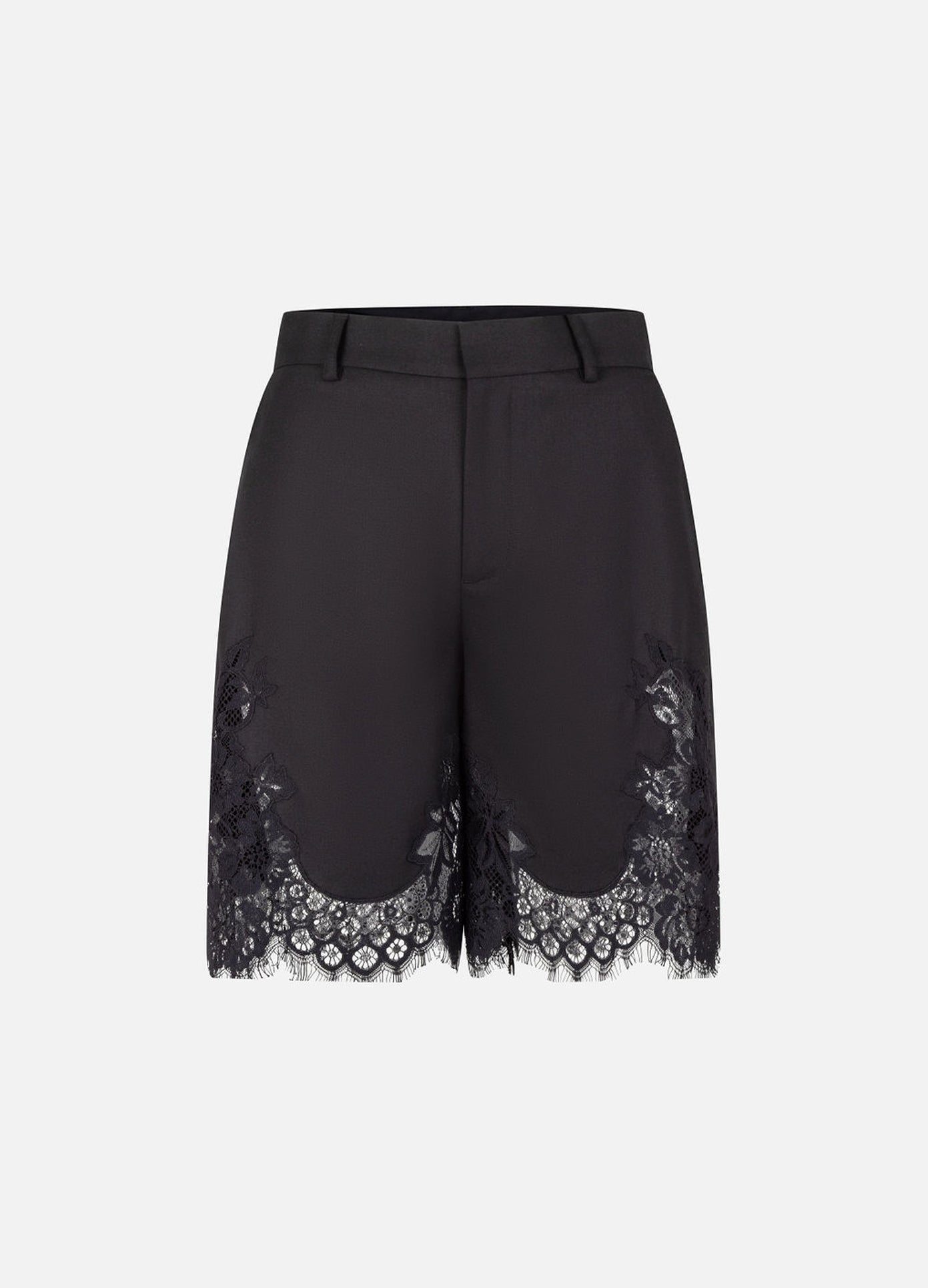 MONSE Lace Trimmed Tailored Shorts in Black flat front