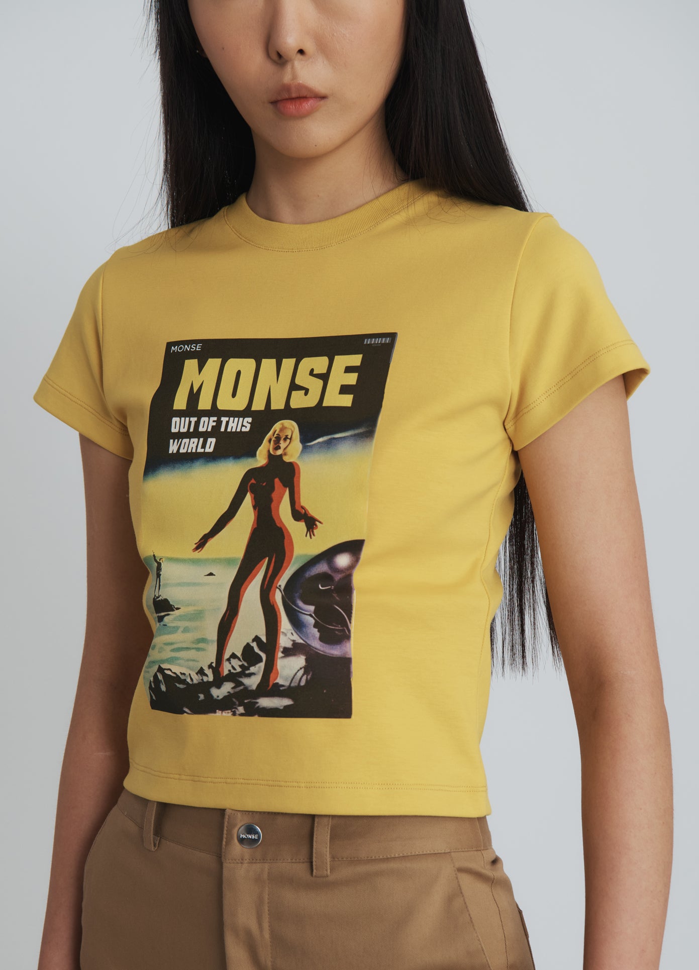 MONSE Lady Graphic Tee in yellow on model front detail view