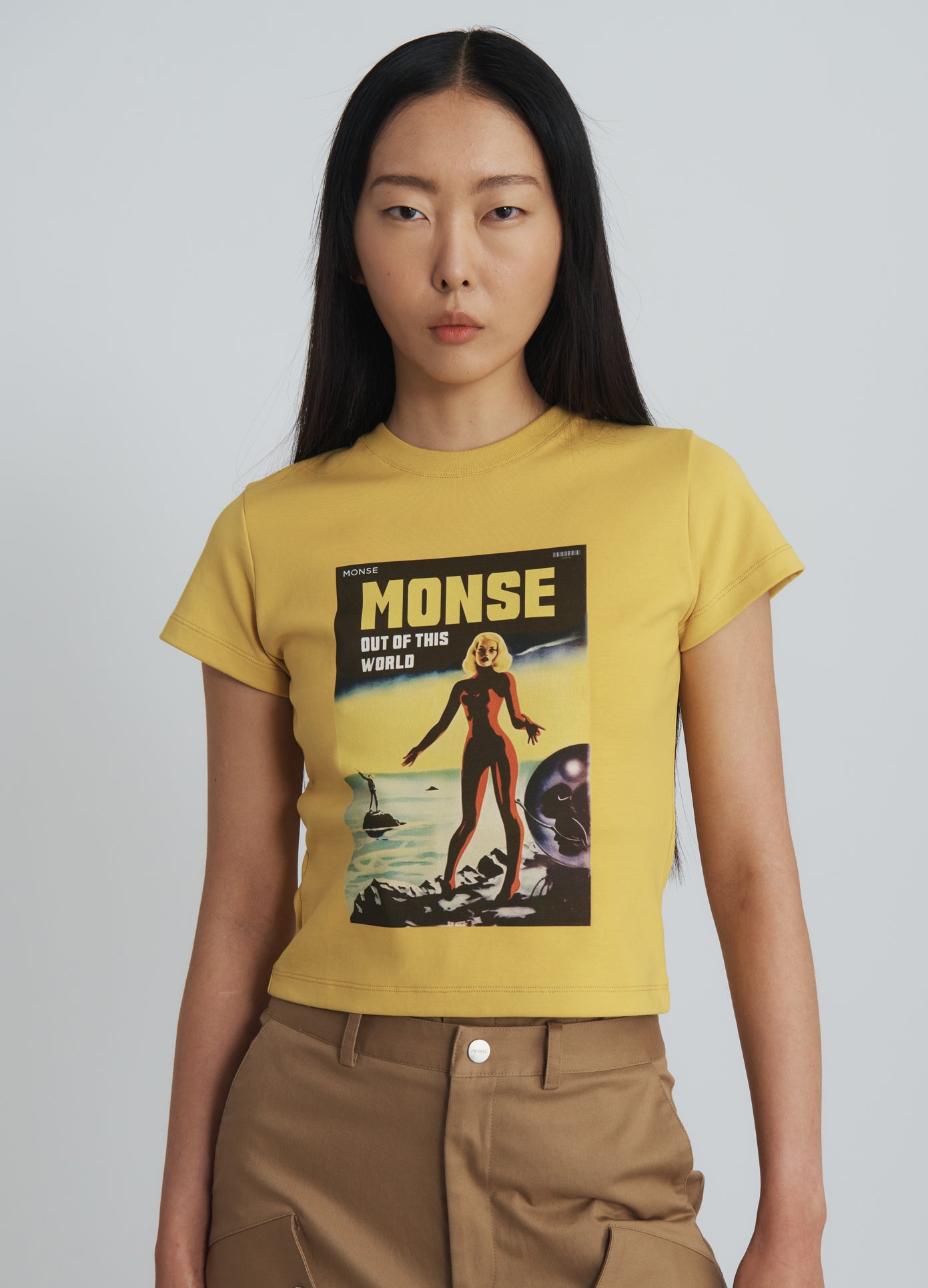 MONSE Lady Graphic Tee in yellow on model front view