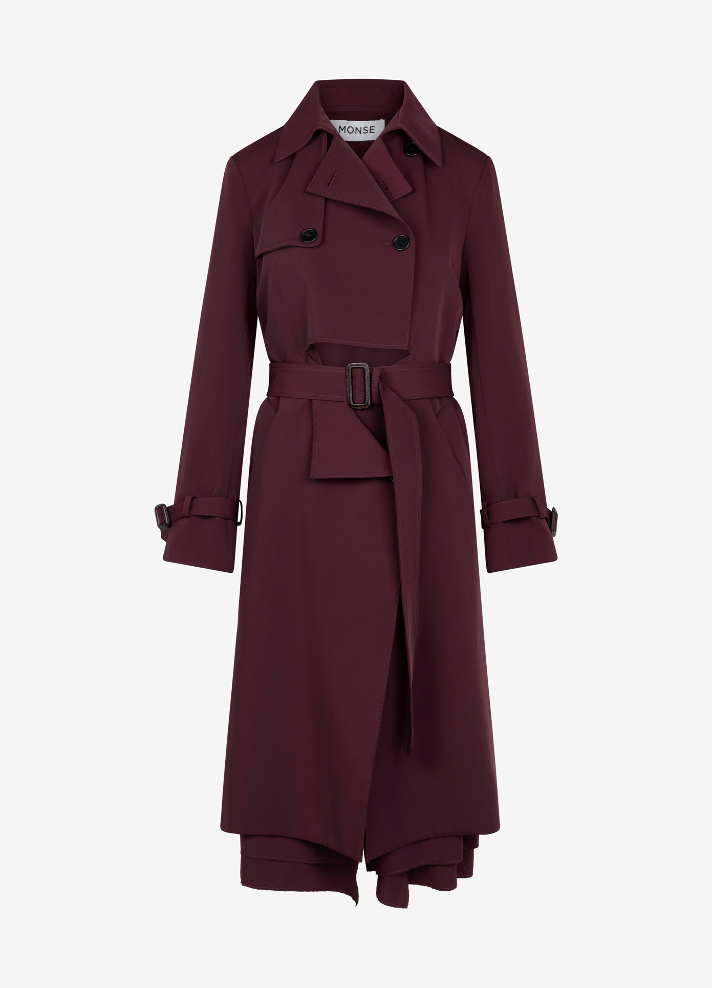 MONSE Layering Trench Coat in burgundy flat front