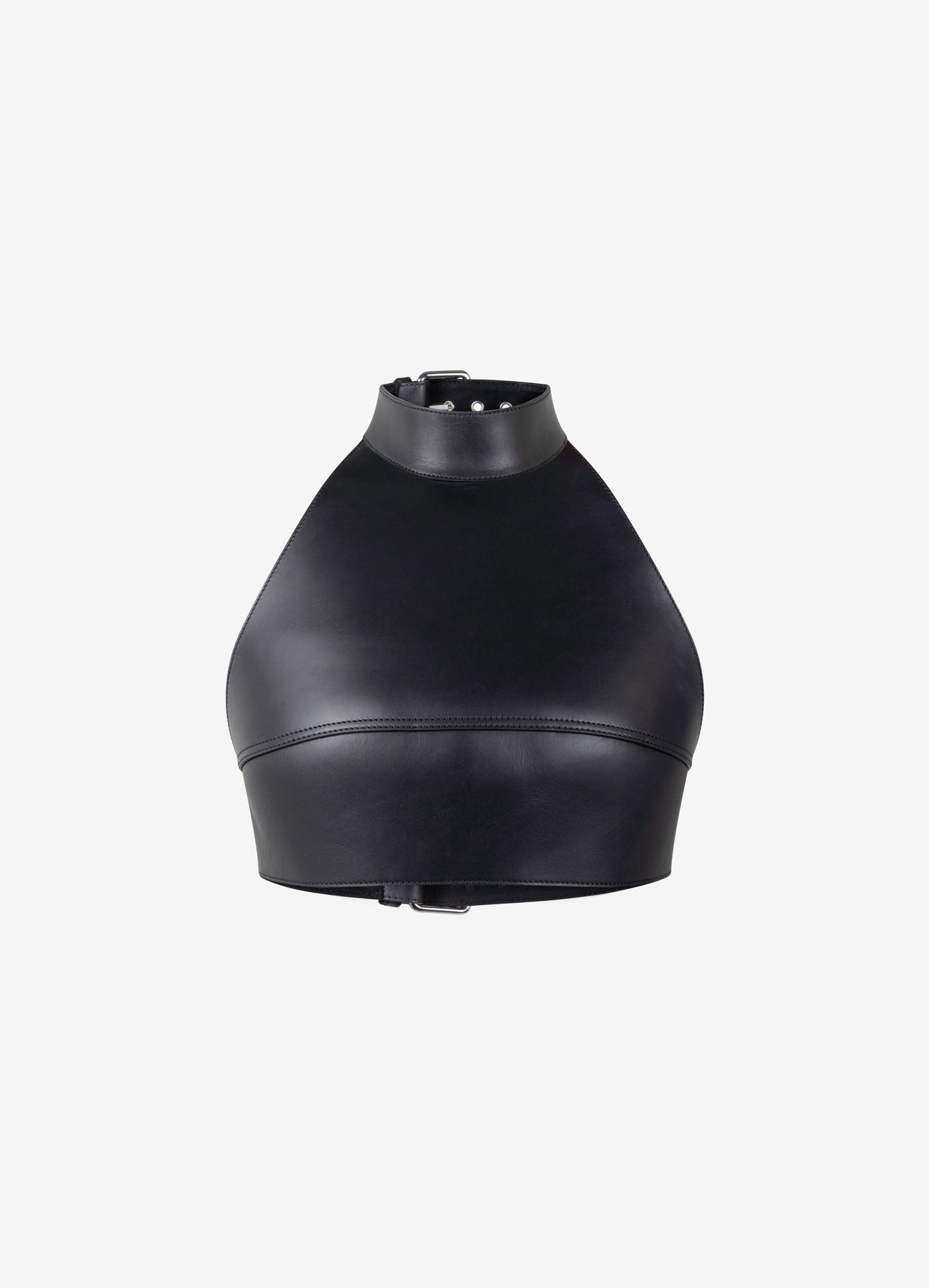 MONSE Leather Halter Top in black flat front