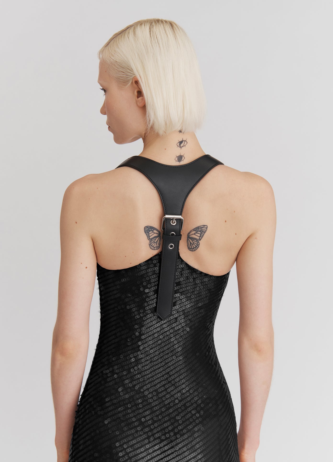 Leather Harness Sequin Dress in Black MONSE Leather Harness Sequin Dress in Black MONSE